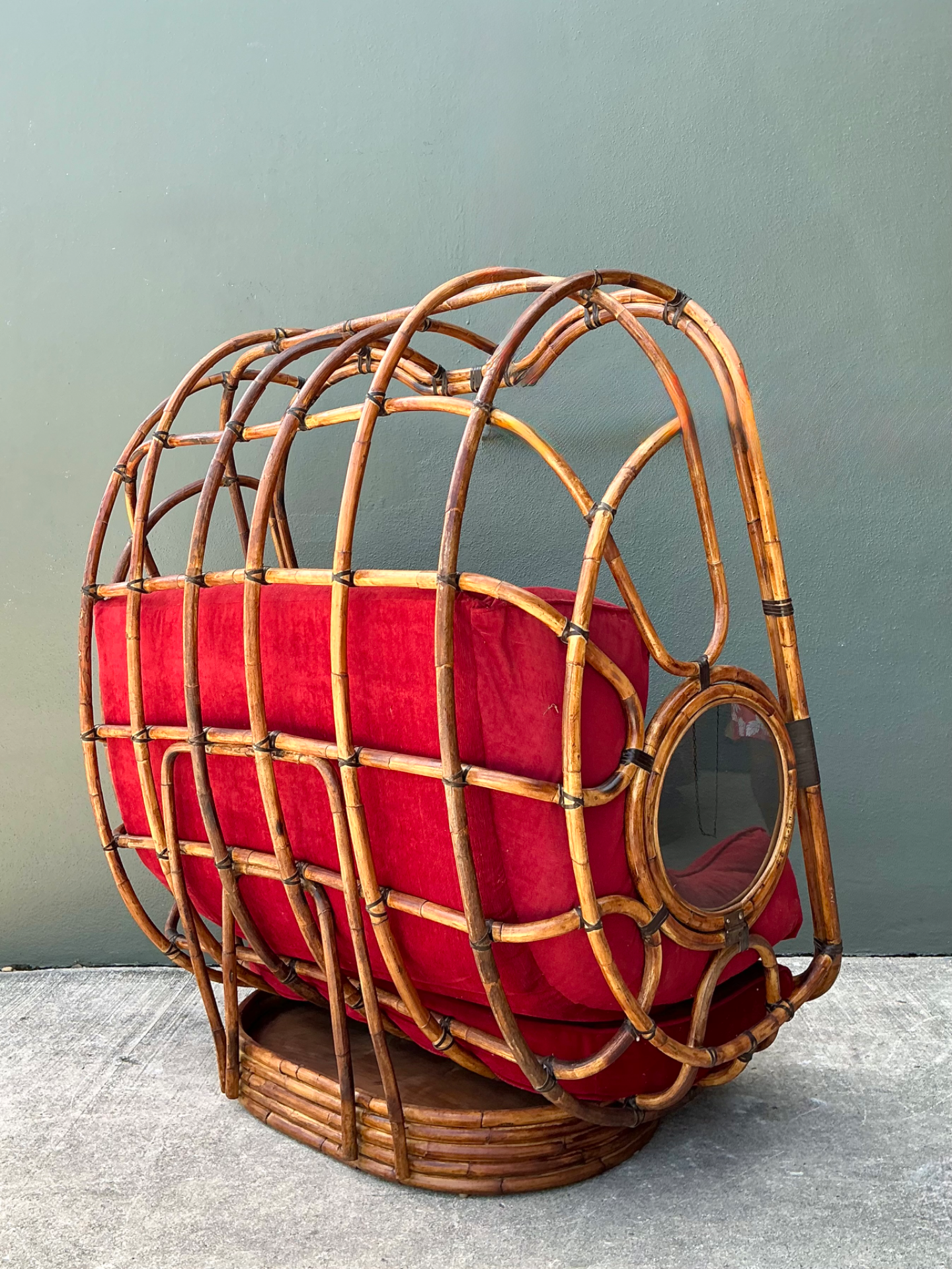 Vintage Boho Rattan Swivel Lounge Hooded Loveseat - Top view