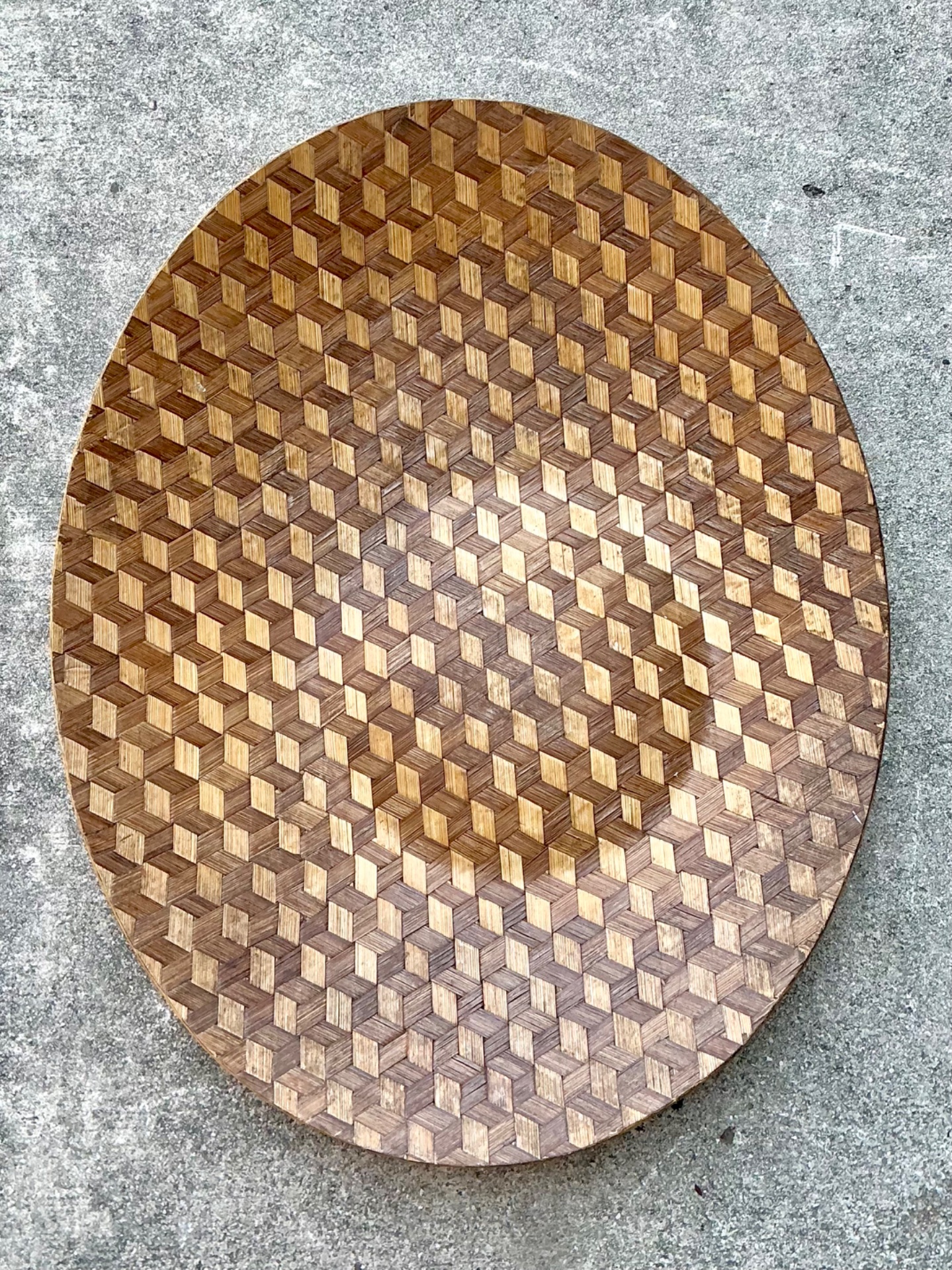 Vintage Geometric Wood Inlay Tray - Detail view