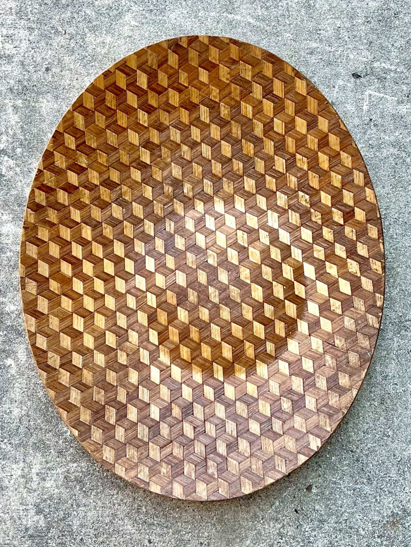 Vintage Geometric Wood Inlay Tray - Back view