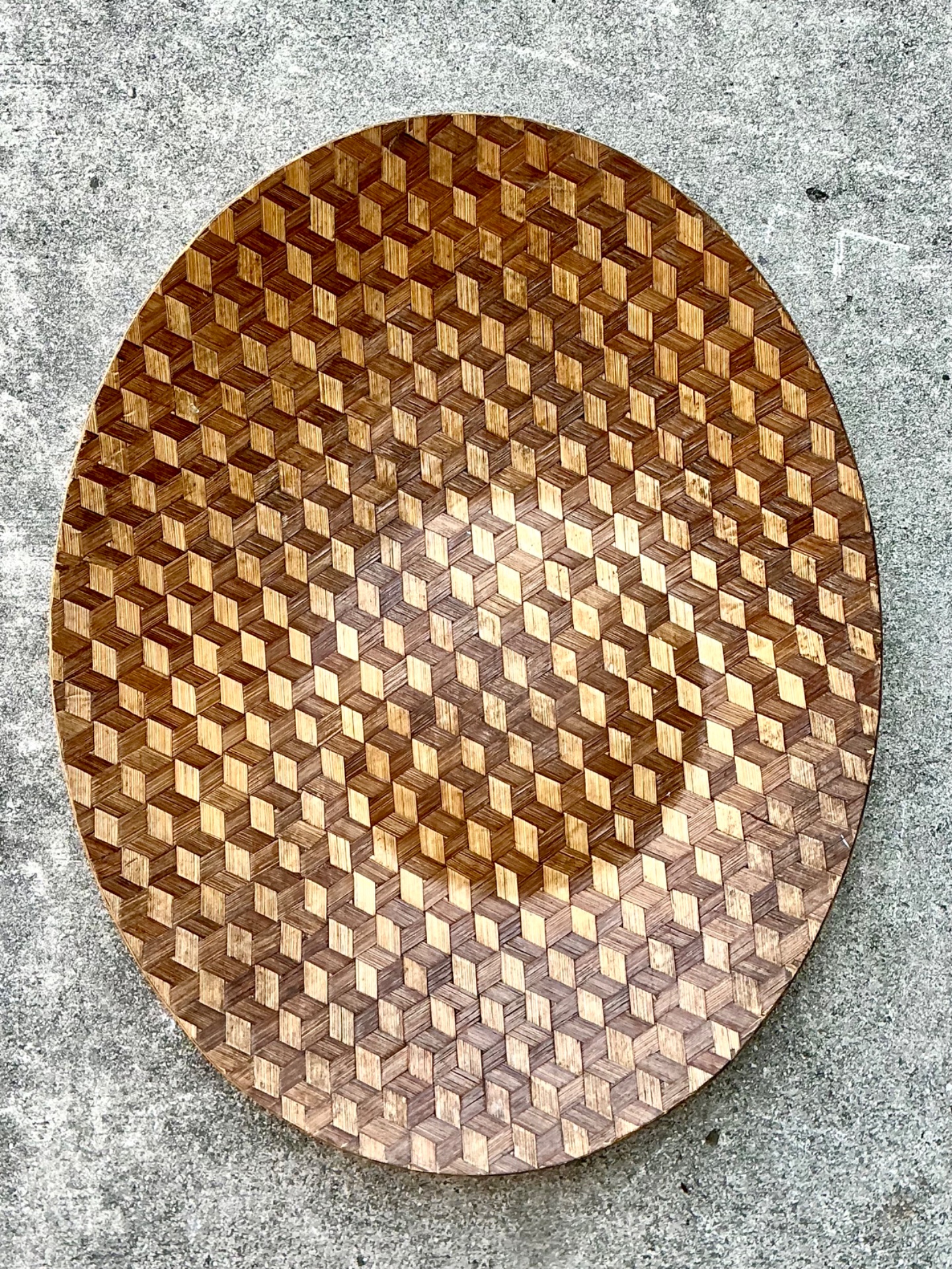Vintage Geometric Wood Inlay Tray - Side view