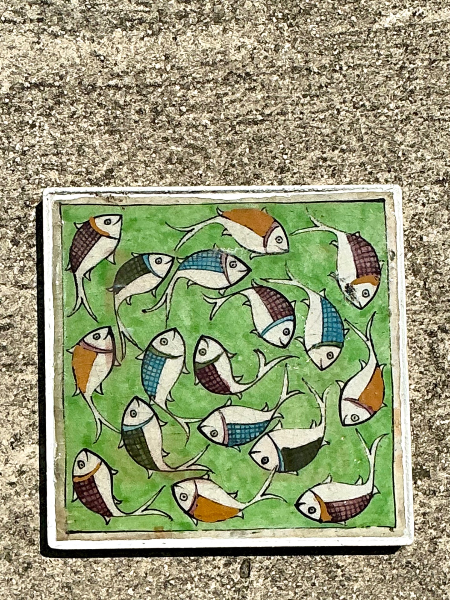 Vintage Hand Painted Fish Tile - Detail view