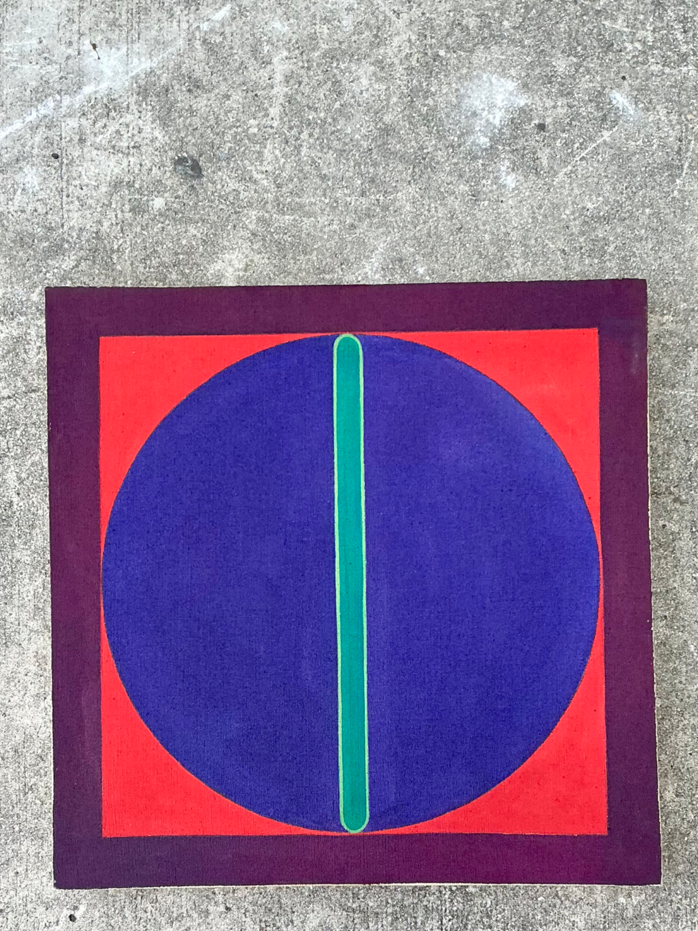 Vintage Geometric Abstract Painting On Canvas - Side view