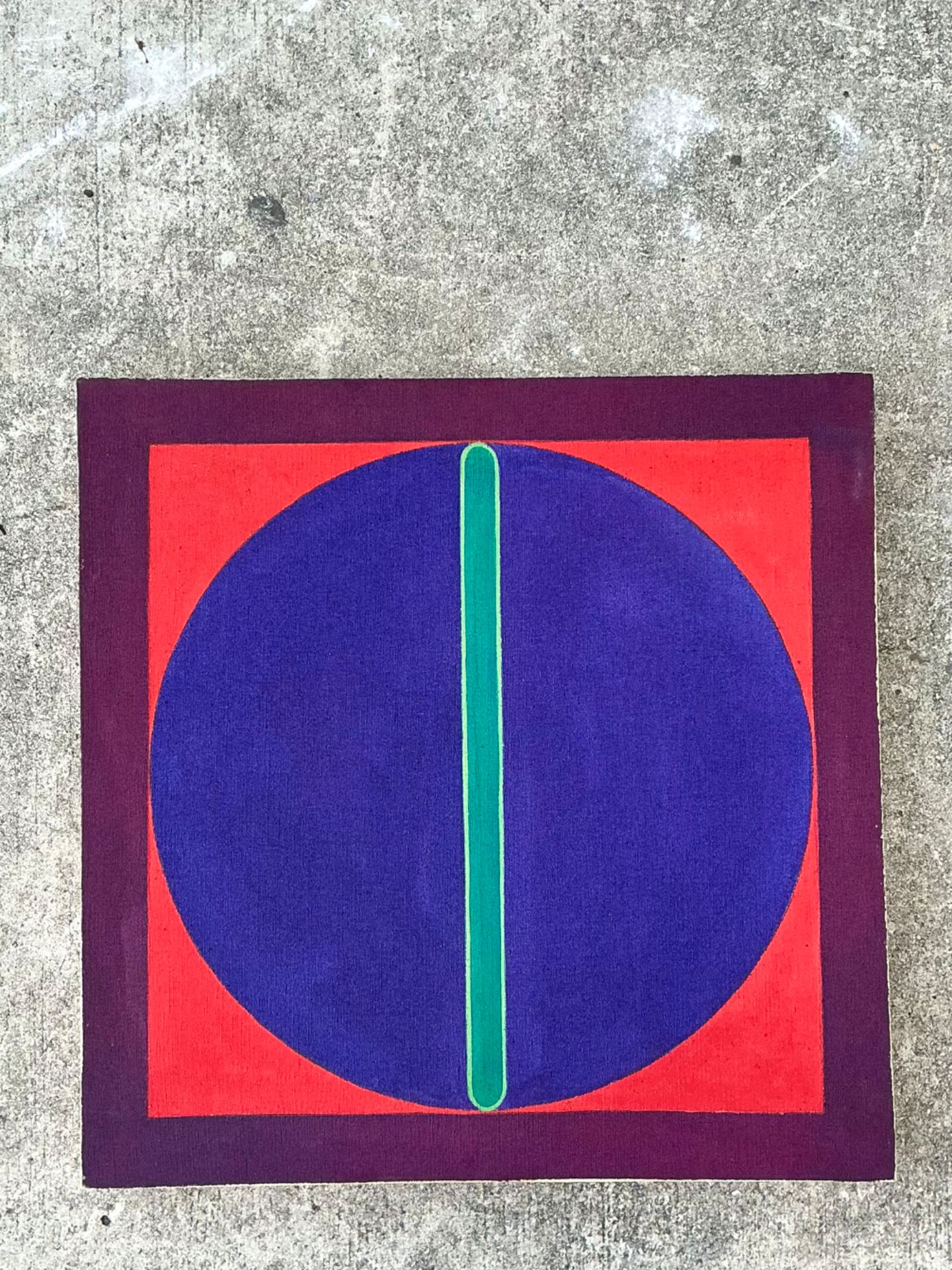 Vintage Geometric Abstract Painting On Canvas - Back view