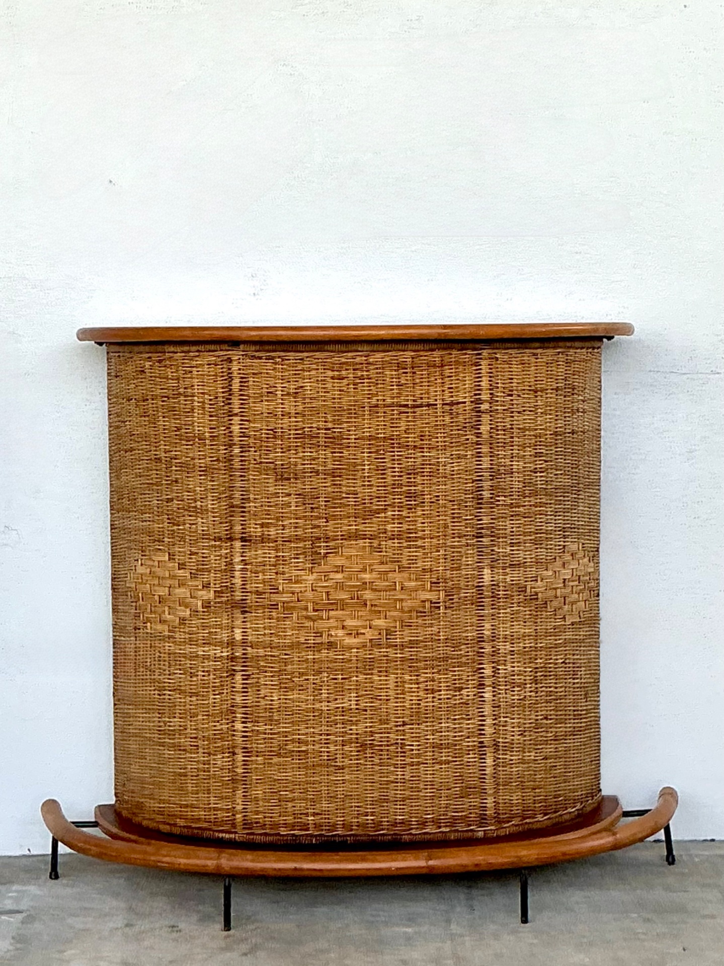 Vintage Diamond Weave Rattan Dry Bar - Side view