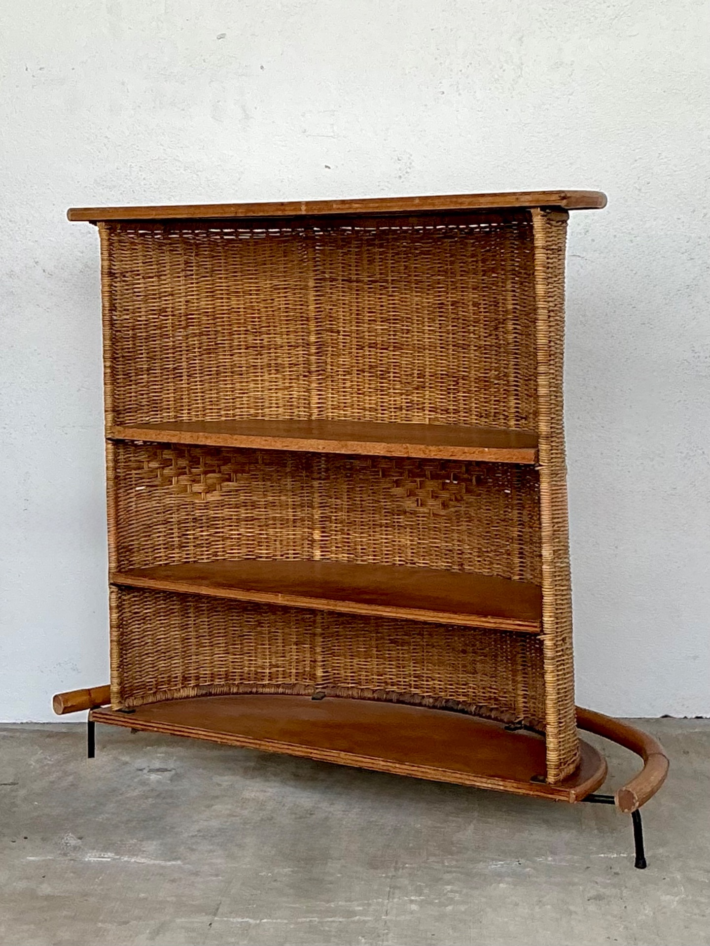 Vintage Diamond Weave Rattan Dry Bar - Back view