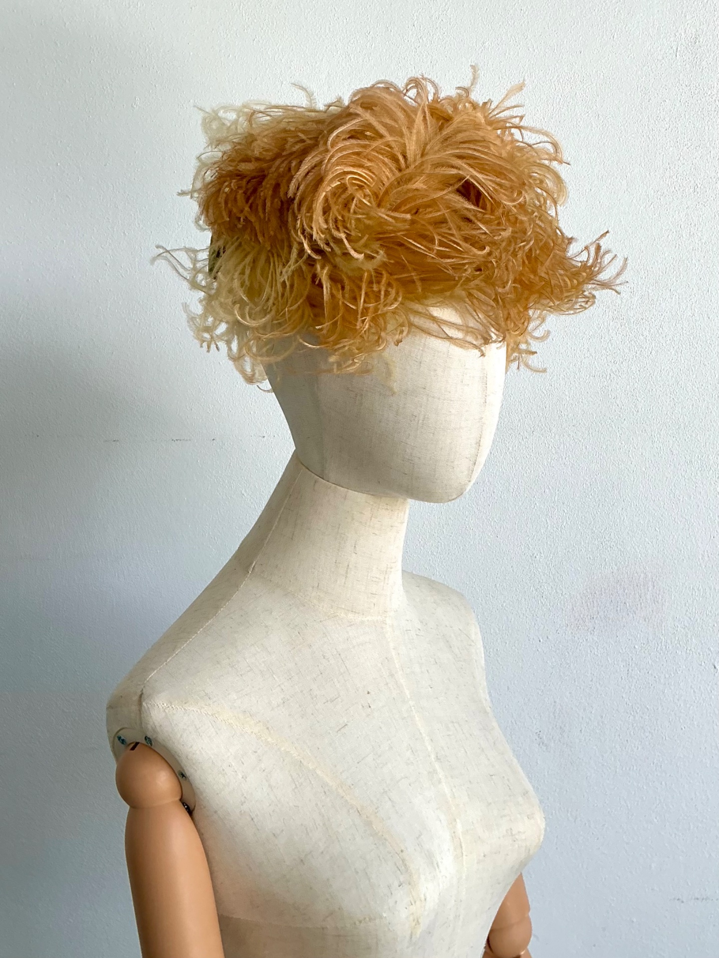 Vintage Ostrich Feather Hat With Velvet Bow - Side view