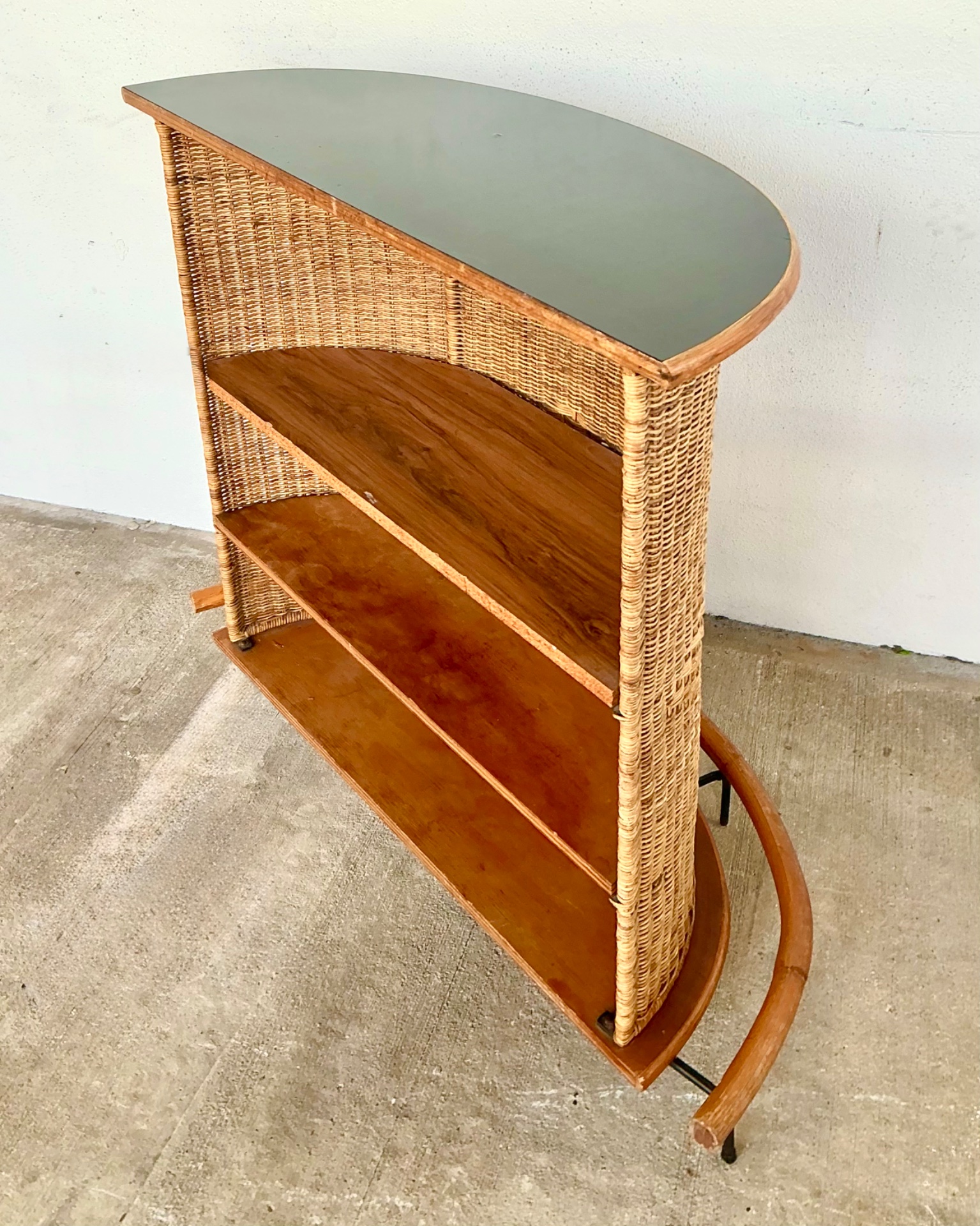 Vintage Diamond Weave Rattan Dry Bar - Top view