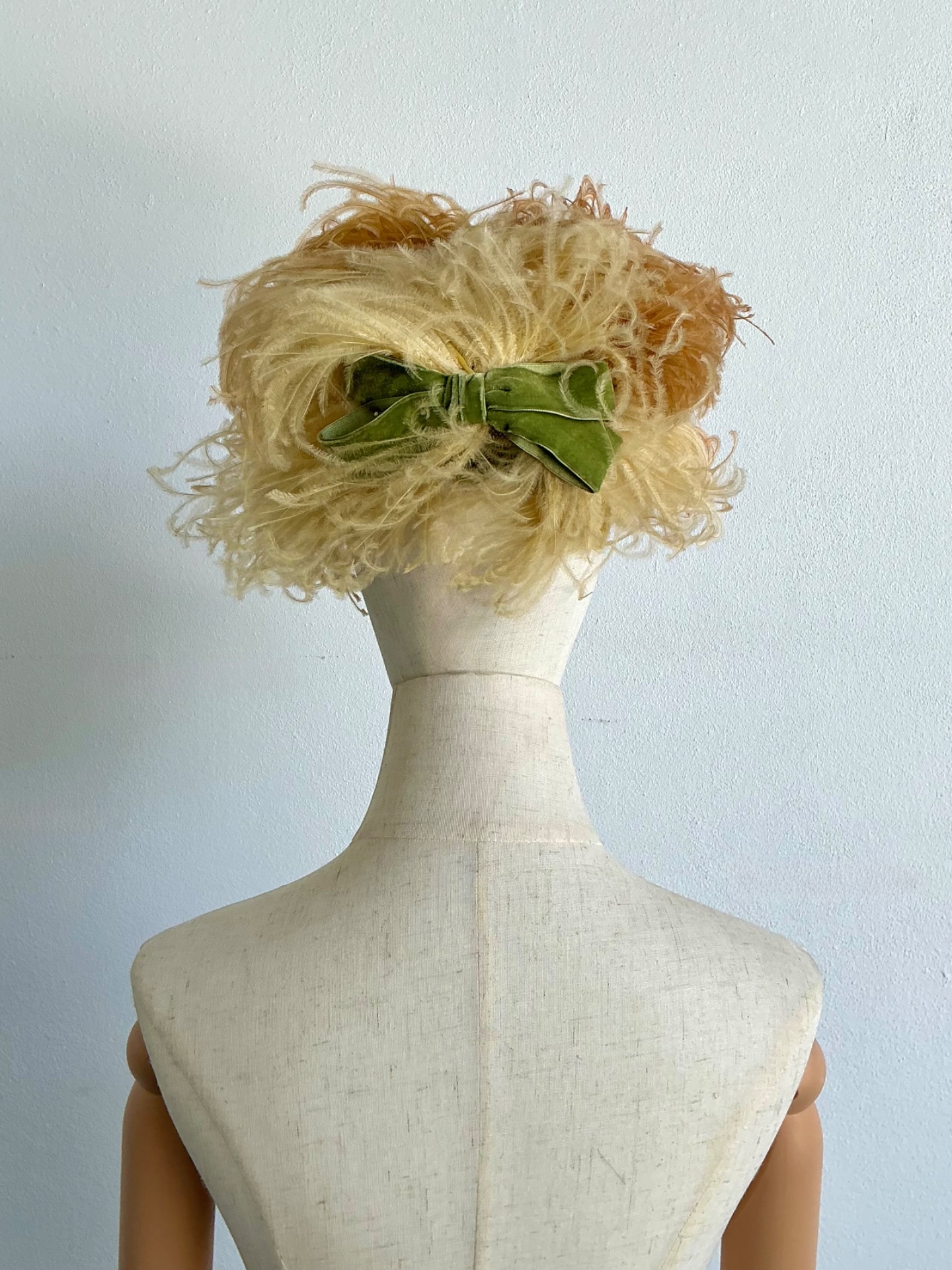 Vintage Ostrich Feather Hat With Velvet Bow - Top view