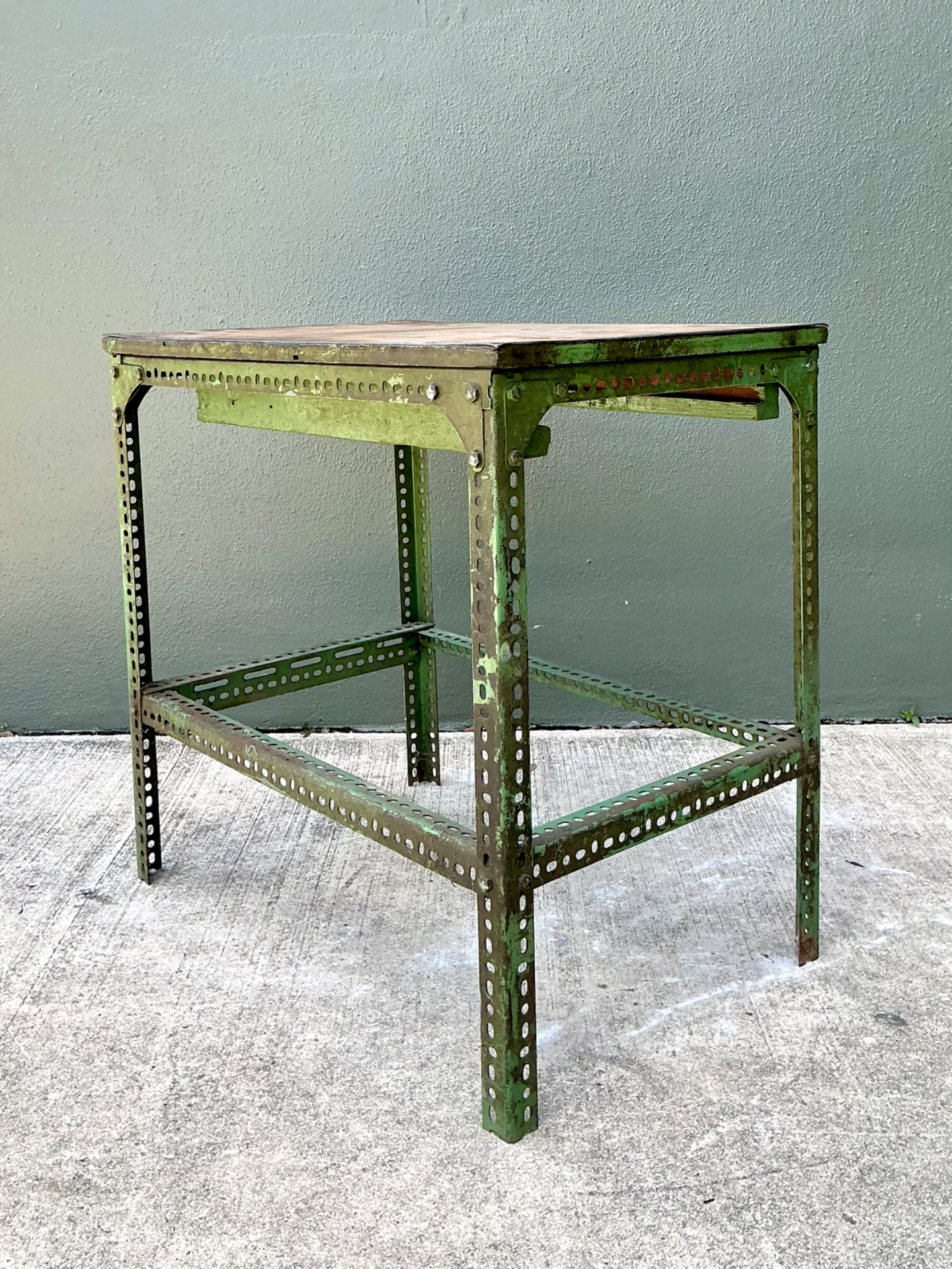 Vintage Industrial Metal and Wood Workbench Table - Side view