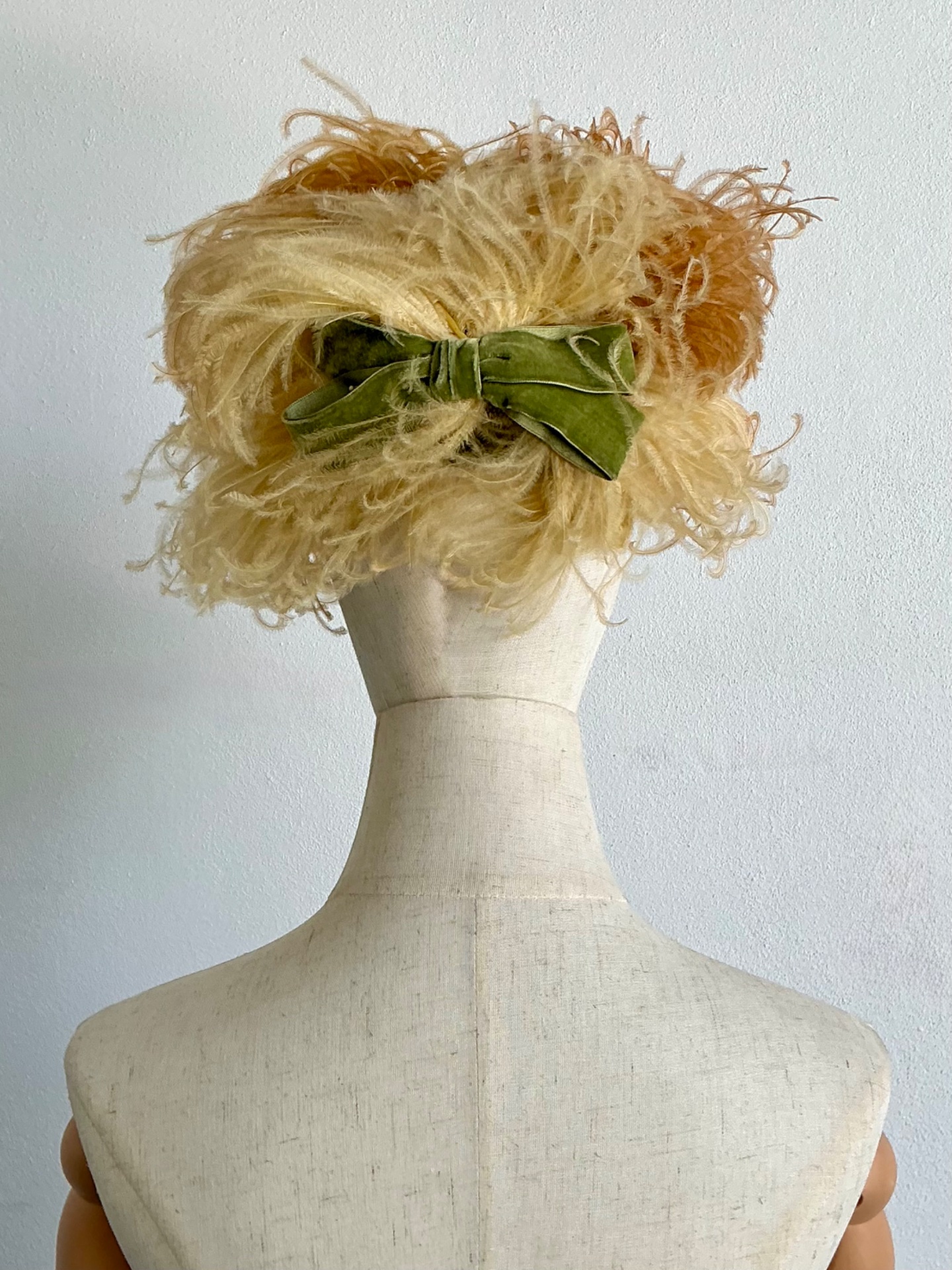 Vintage Feather Hat with Decorative Velvet Bow - Top view