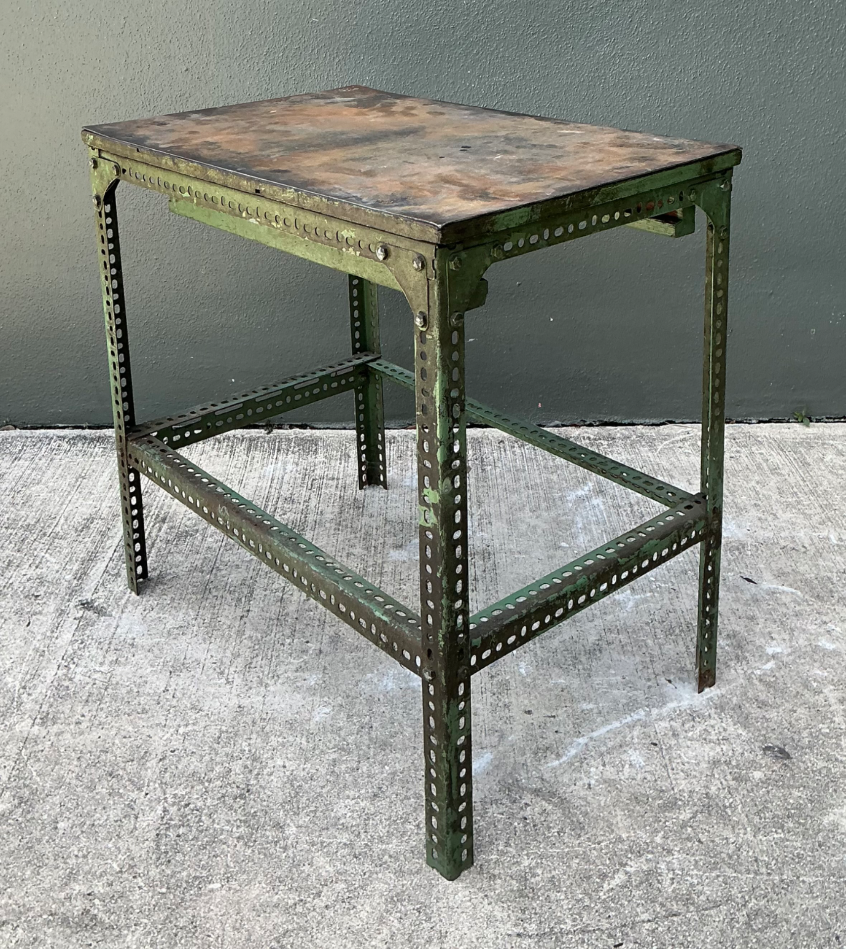Vintage Industrial Metal and Wood Workbench Table - Top view