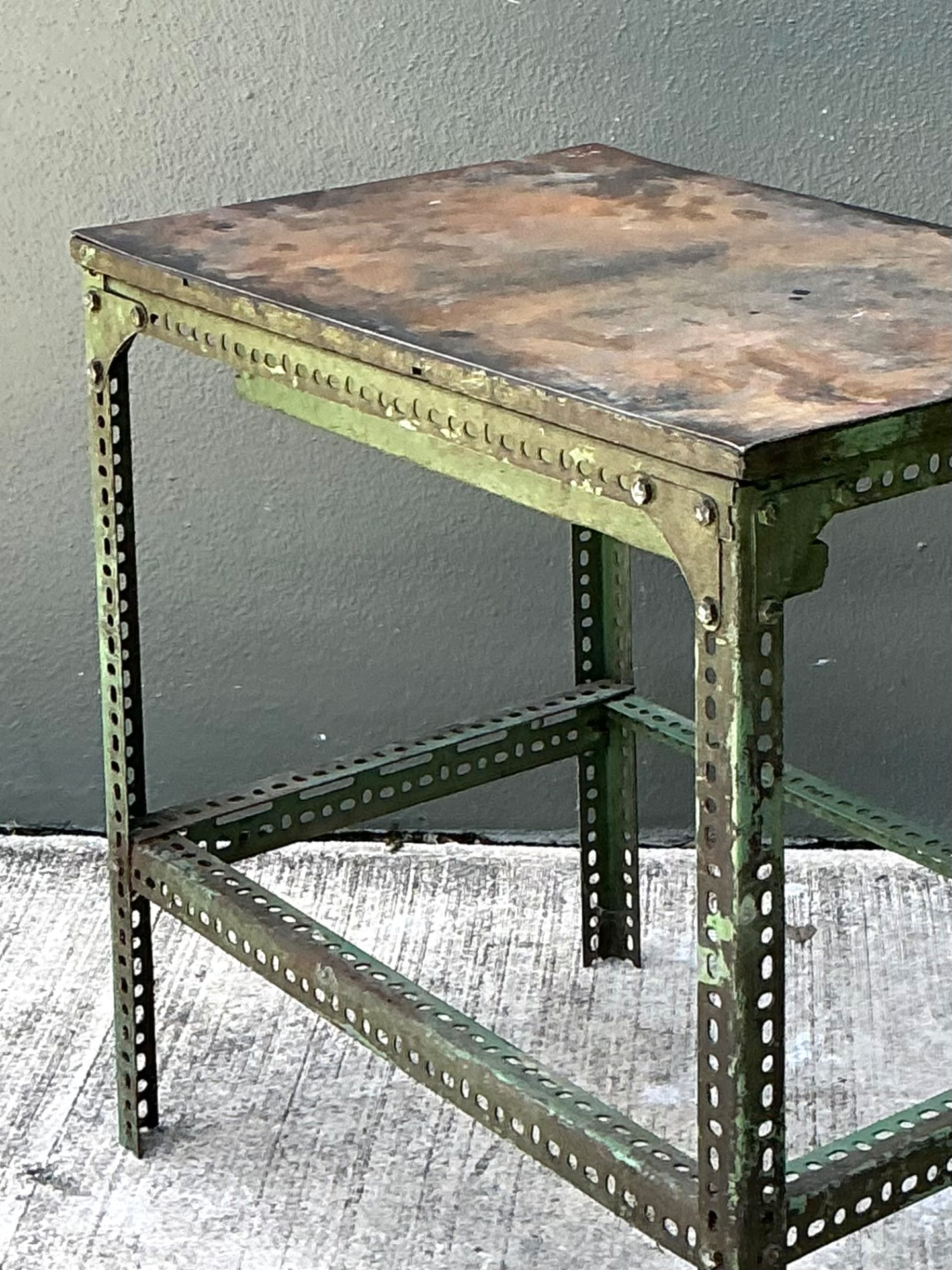 Vintage Industrial Metal and Wood Workbench Table - Detail view