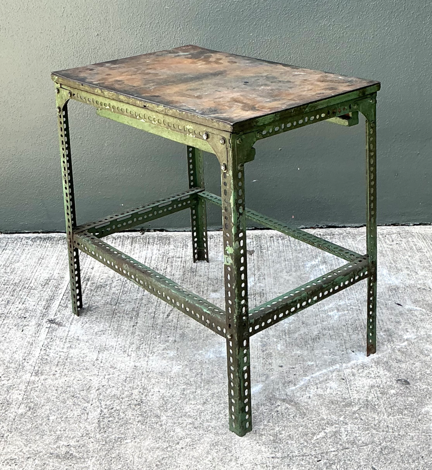 Vintage Industrial Metal and Wood Workbench Table - Back view