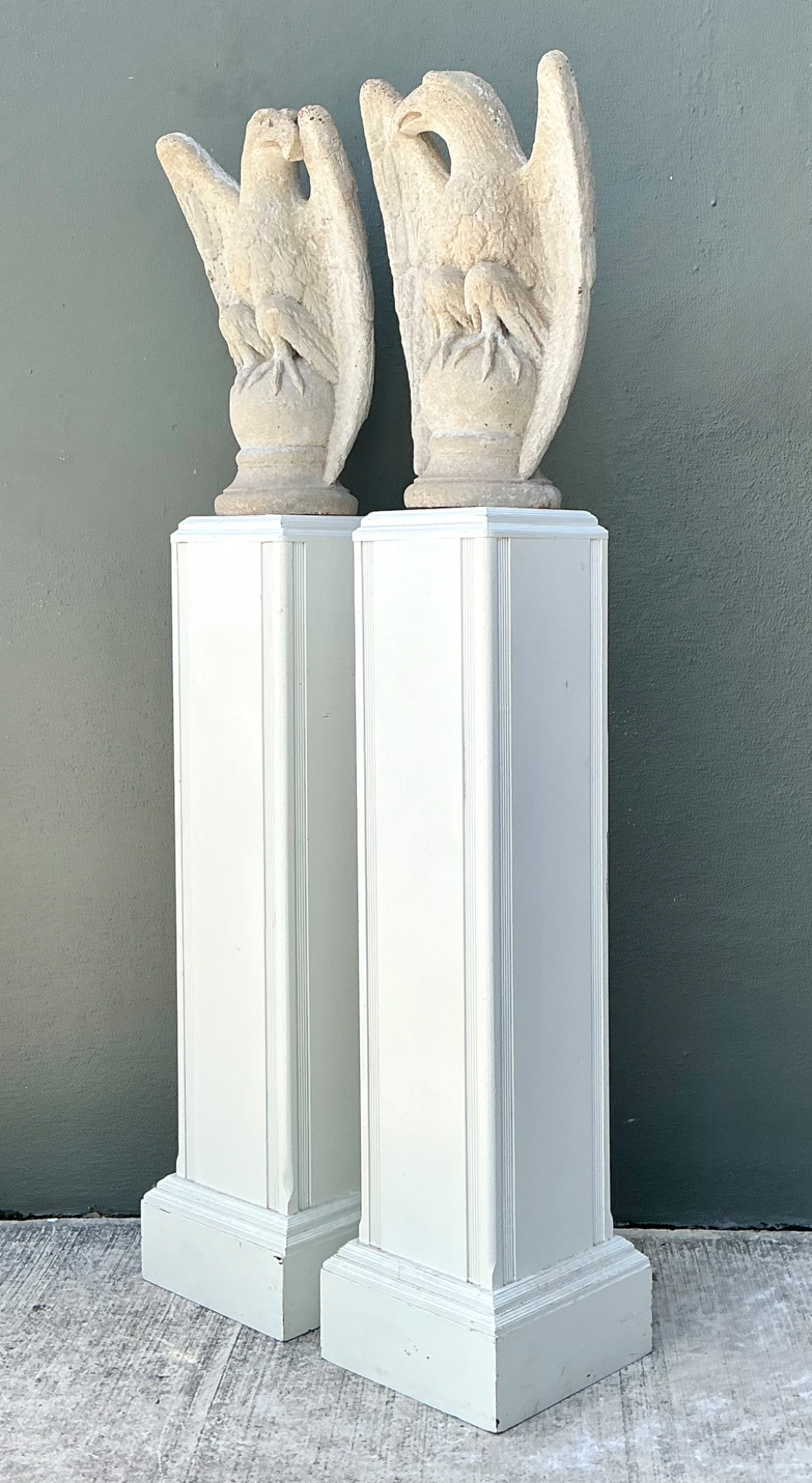 Vintage Cast Cement Eagle Statues - Pair - Back view