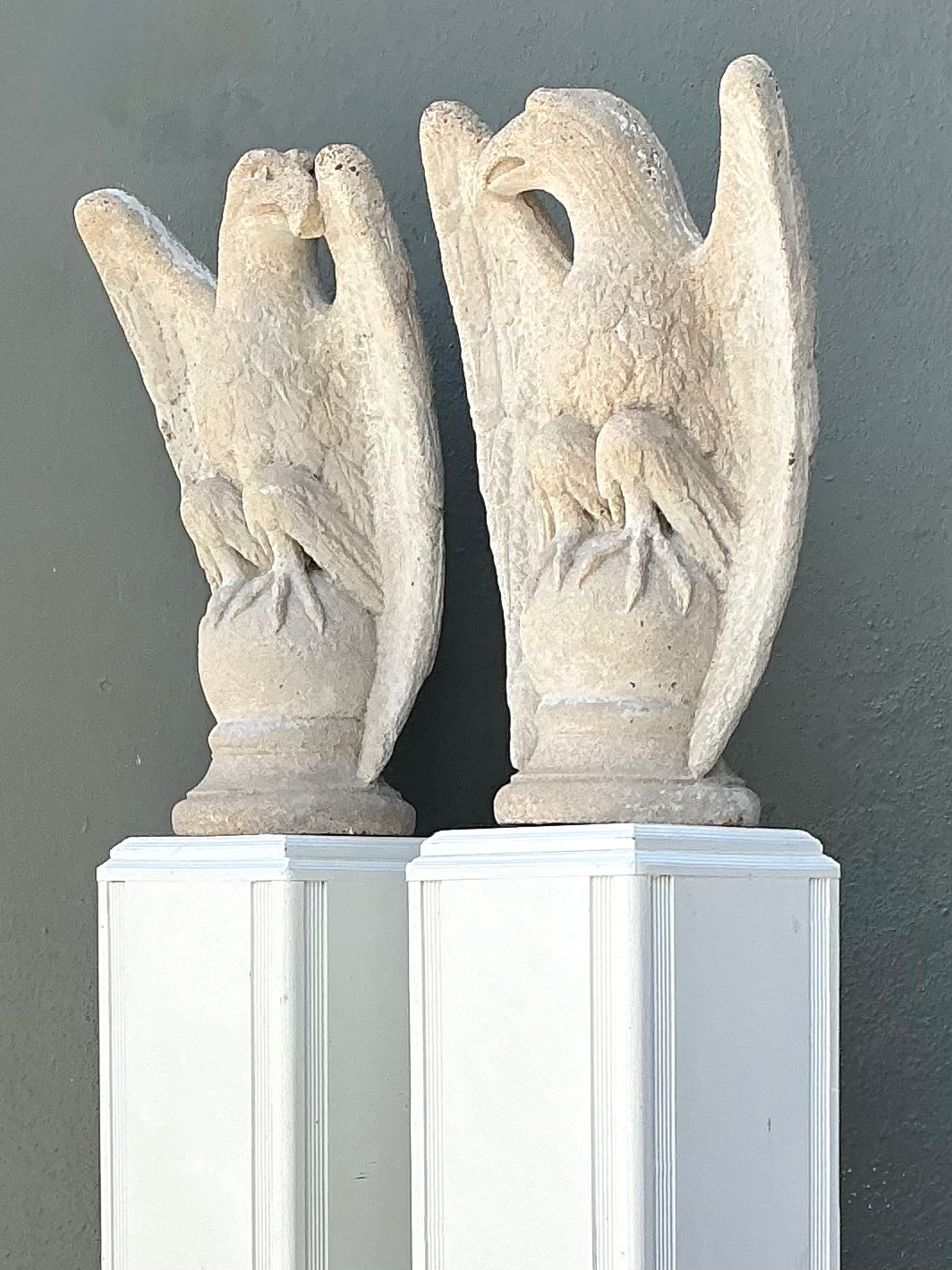 Vintage Cast Cement Eagle Statues - Pair - Detail view