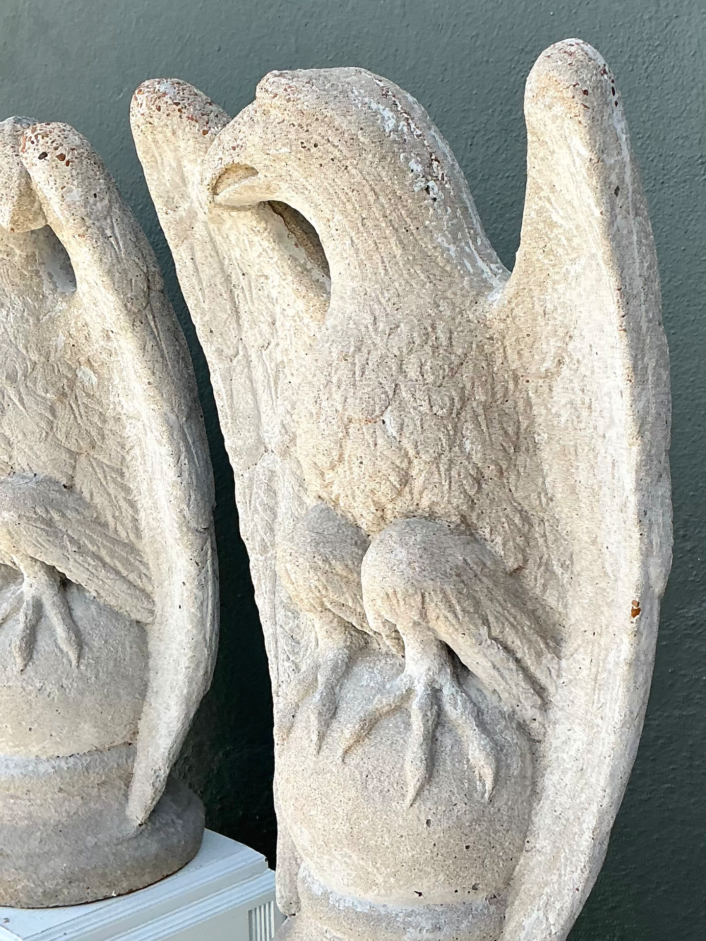 Vintage Cast Cement Eagle Statues - Pair - Side view