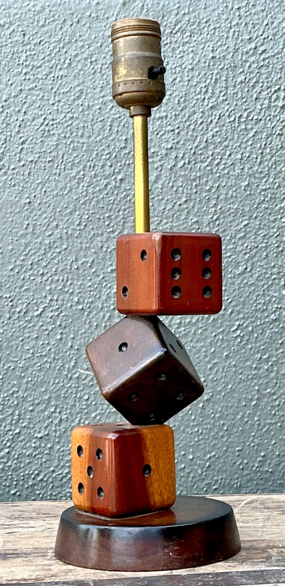 Vintage Wood Dice Desk Lamp - Side view