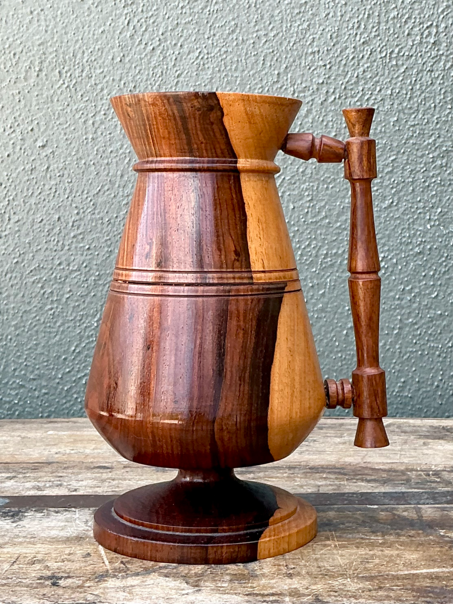 Vintage Turned Wood Pitcher - Side view