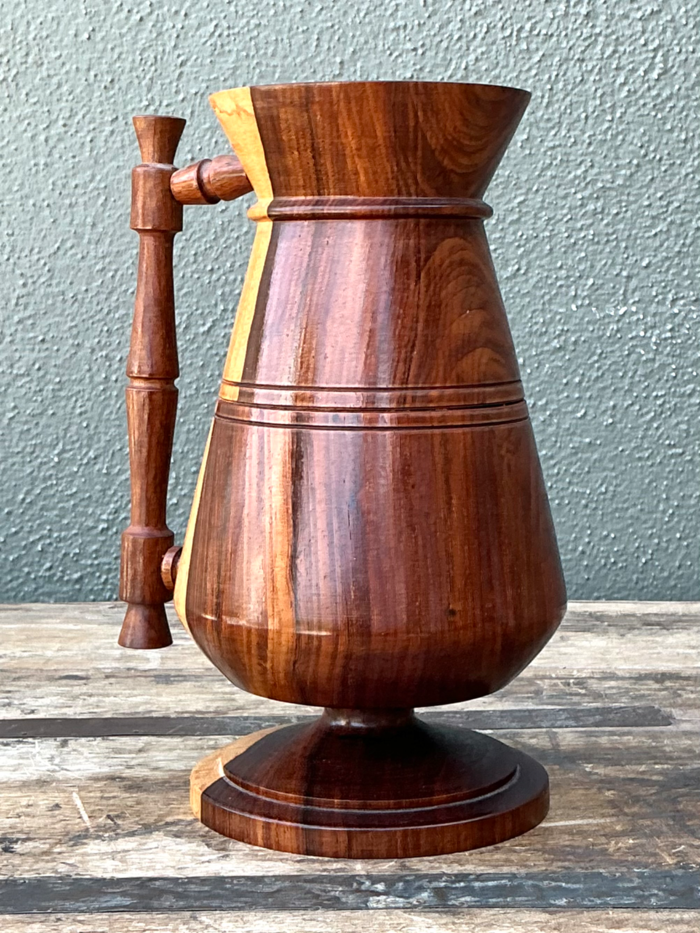 Vintage Turned Wood Pitcher - Detail view