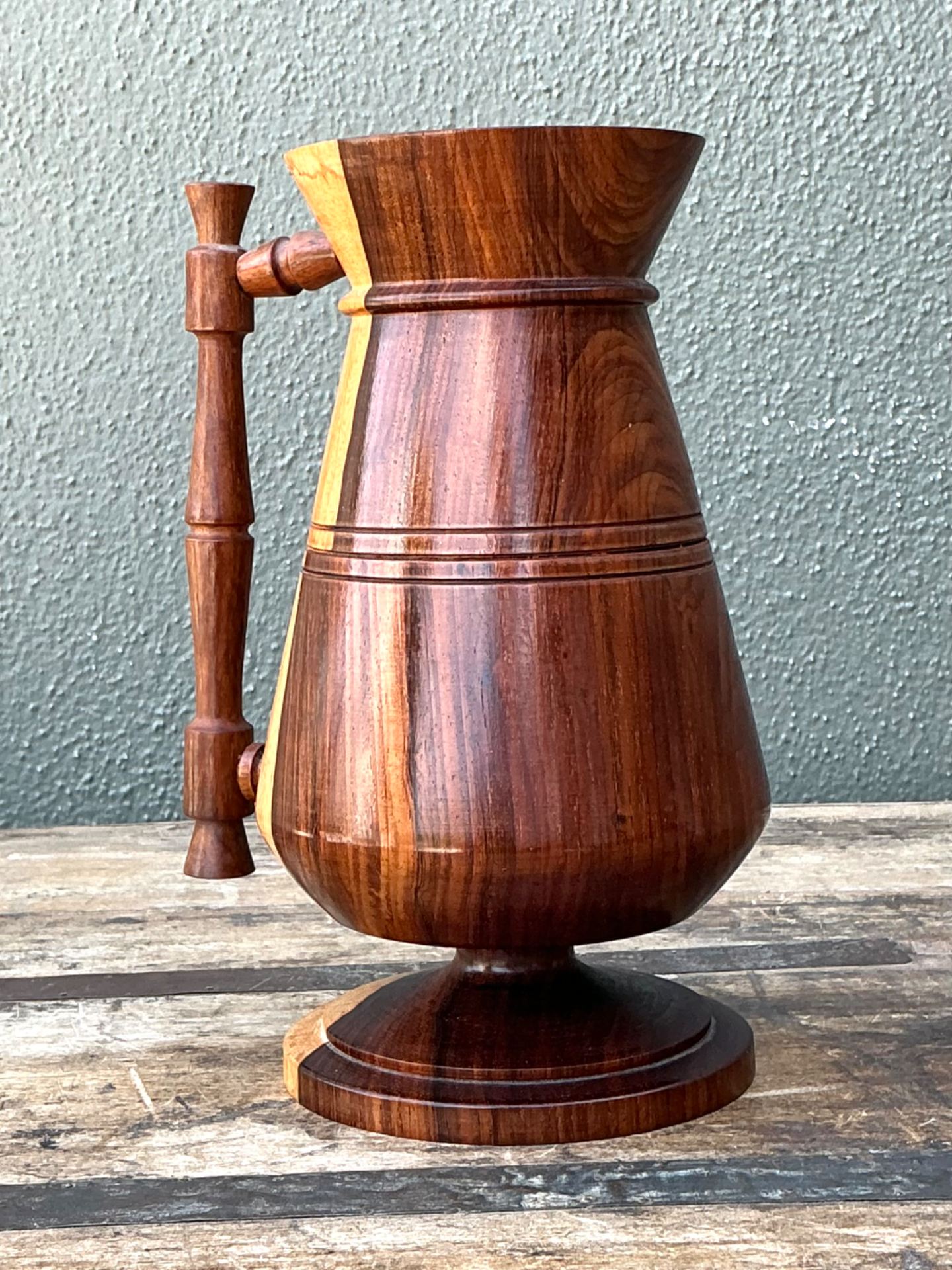 Vintage Turned Wood Pitcher - Back view