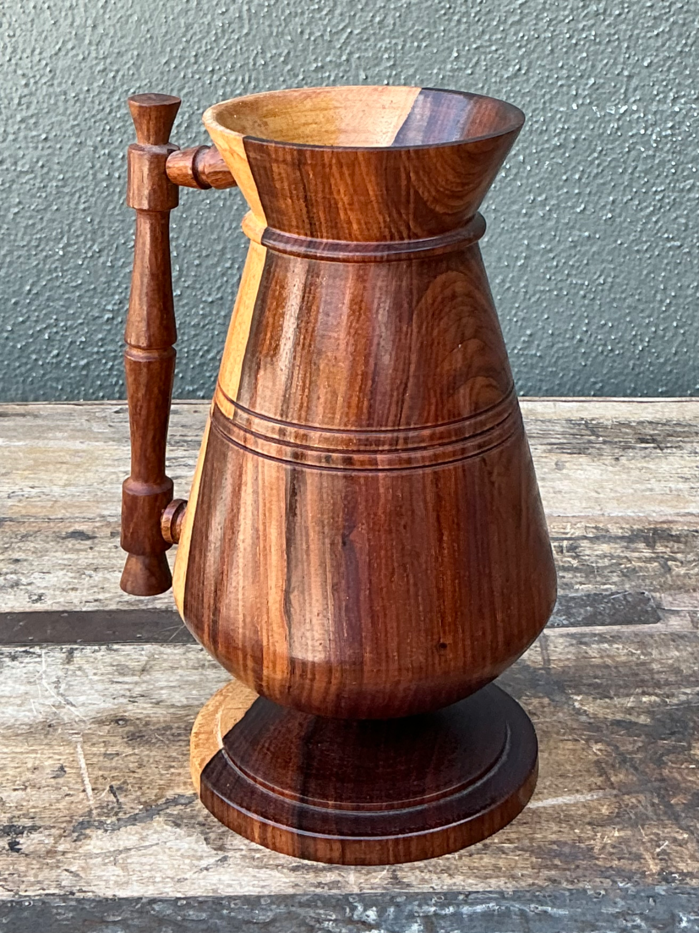 Vintage Turned Wood Pitcher - Top view