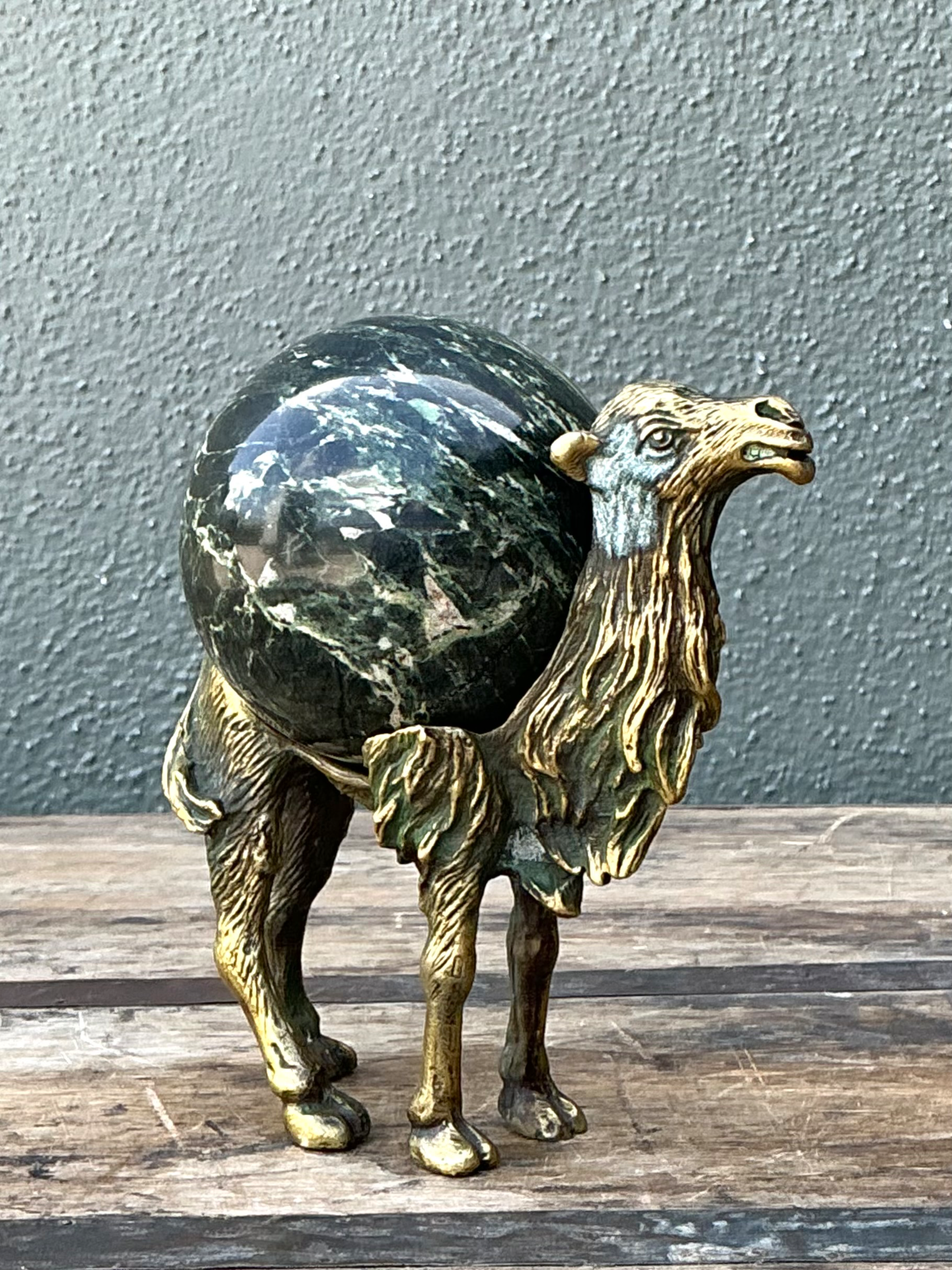 Vintage Brass Camel with Stone Sphere - Top view