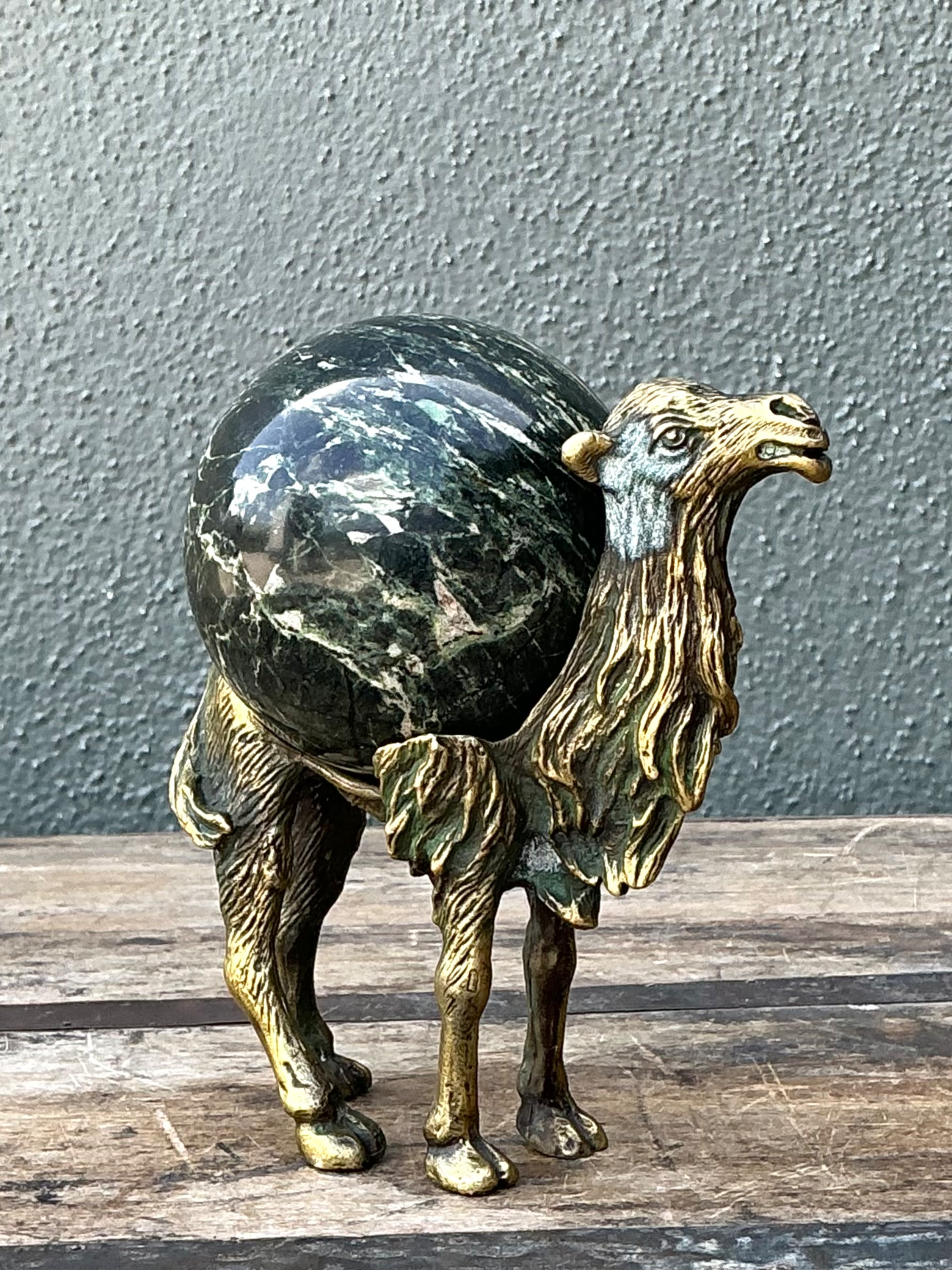 Vintage Brass Camel with Stone Sphere - Side view