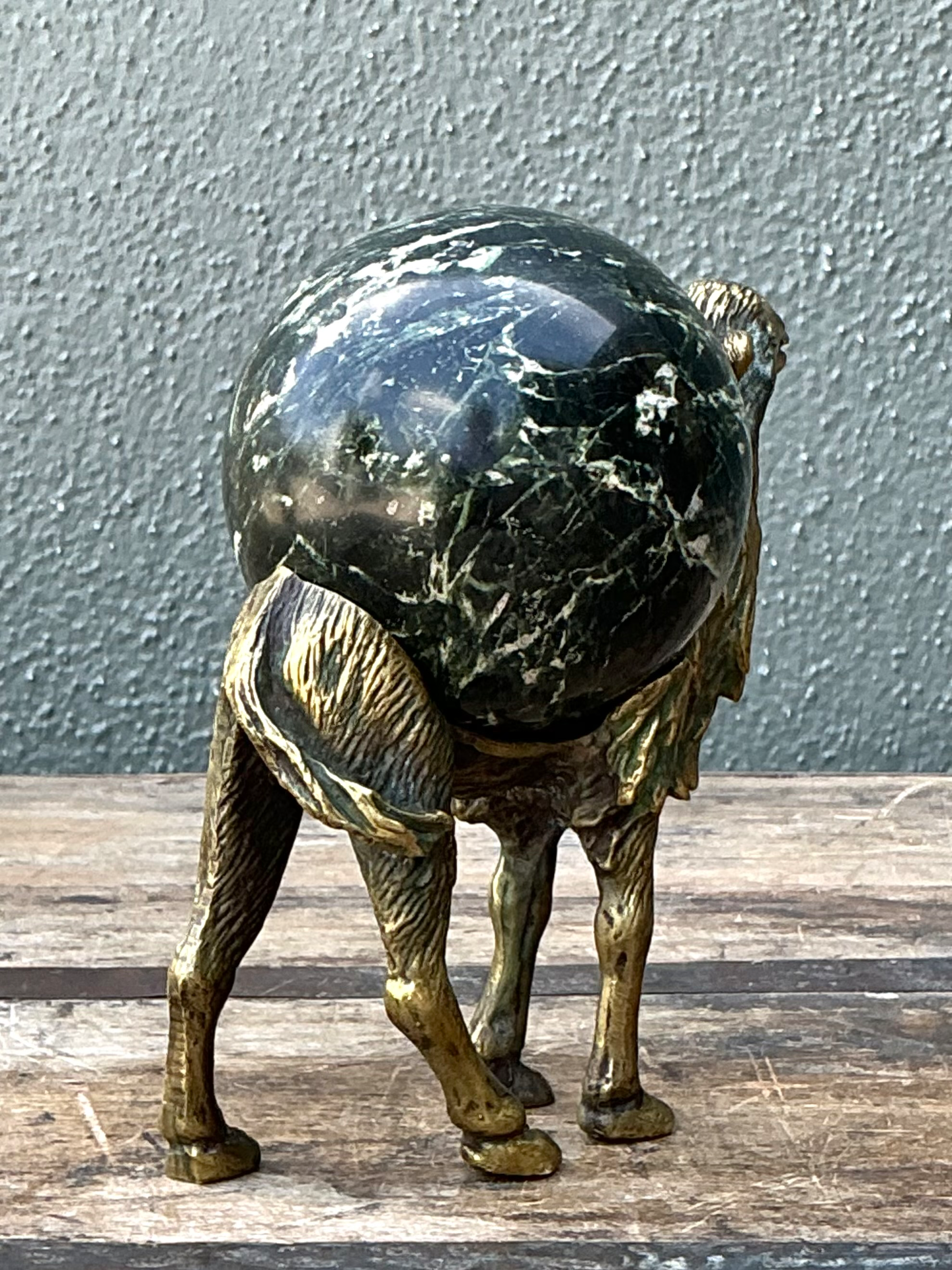 Vintage Brass Camel with Stone Sphere - Back view