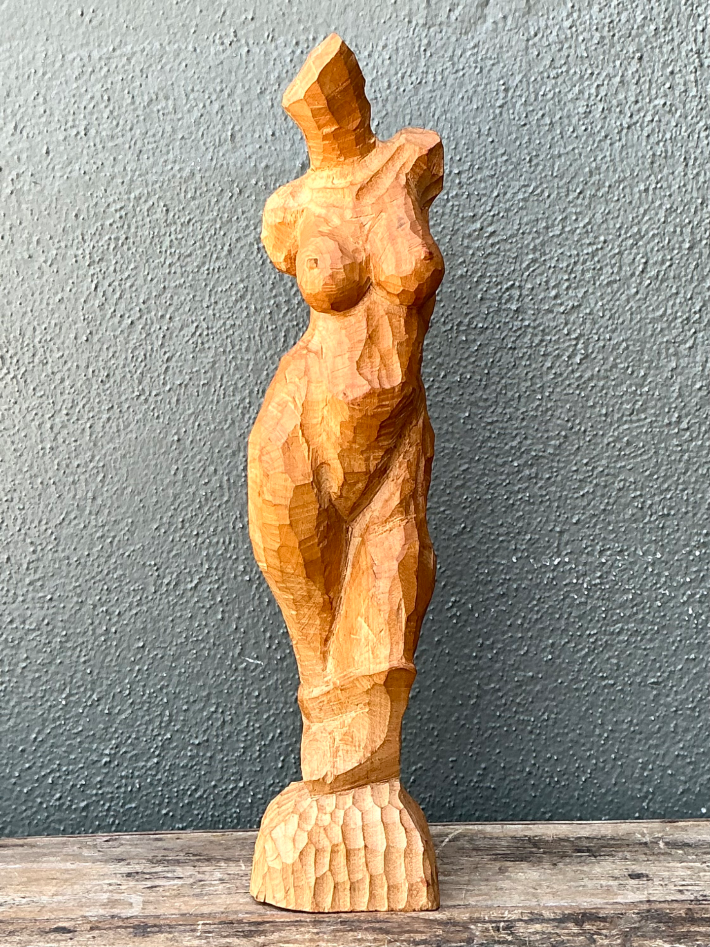 Vintage Abstract Wood Figurative Sculpture - Side view
