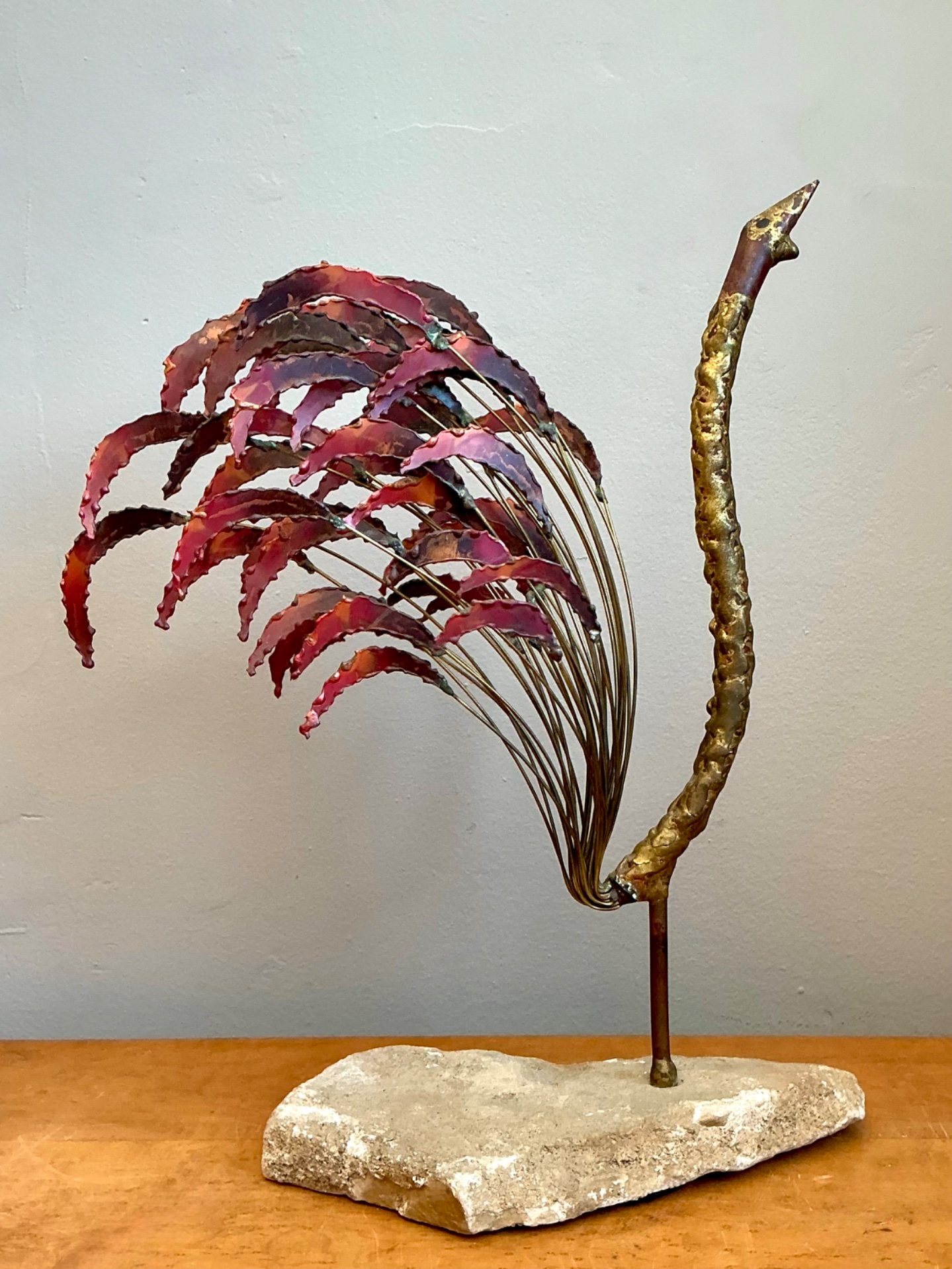 Mid-Century Modern Abstract Metal Rooster Sculpture - Side view