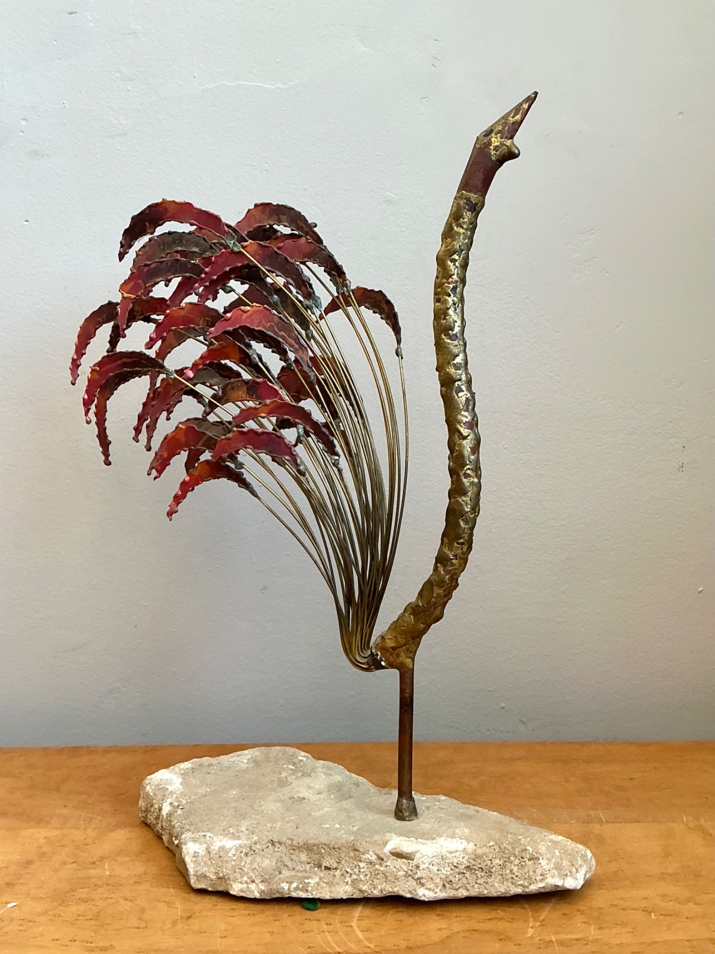 Mid-Century Modern Abstract Metal Rooster Sculpture - Top view