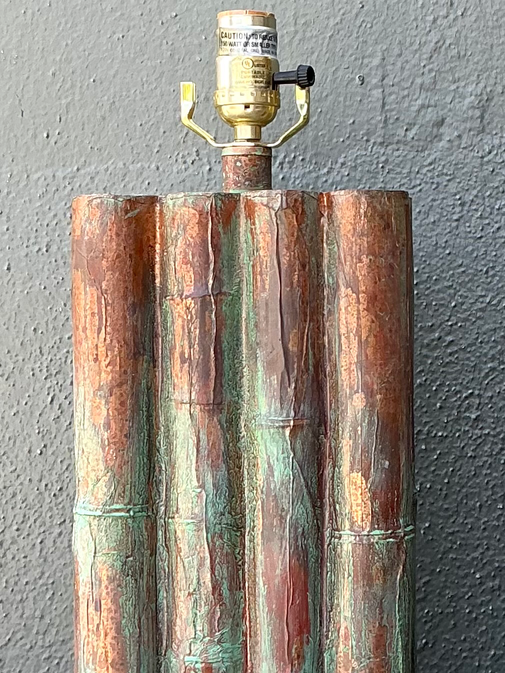 Vintage Faux Bamboo Lamps On Lucite Plinth - A Pair - Top view