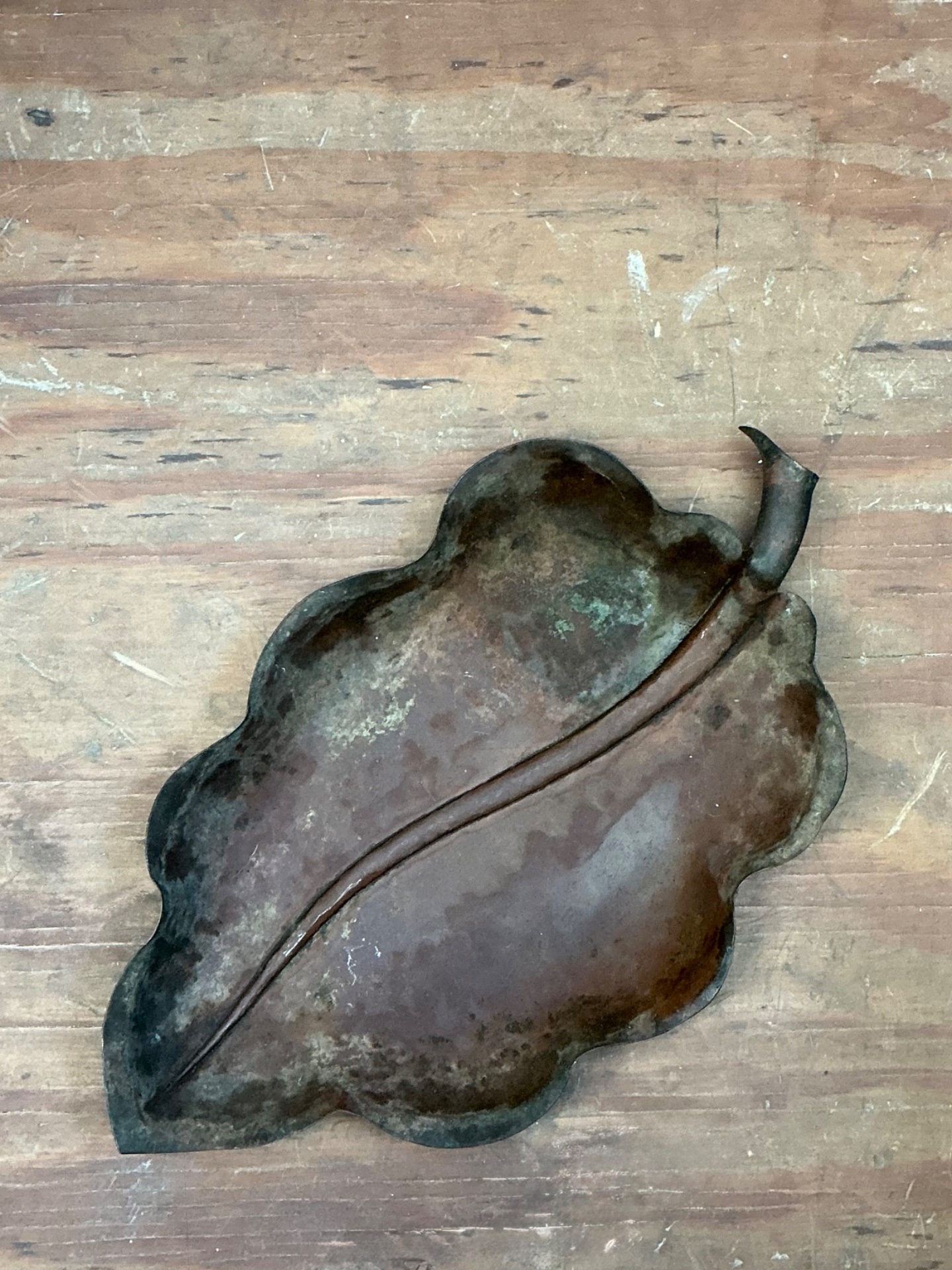 Vintage Italian Patinated Copper Leaf Bowl - Top view