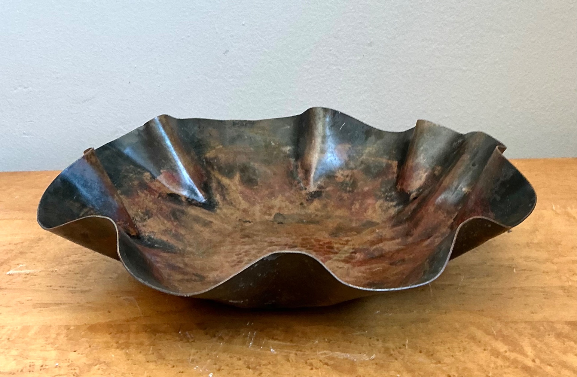 Vintage Scalloped Copper Decorative Bowl - Side view