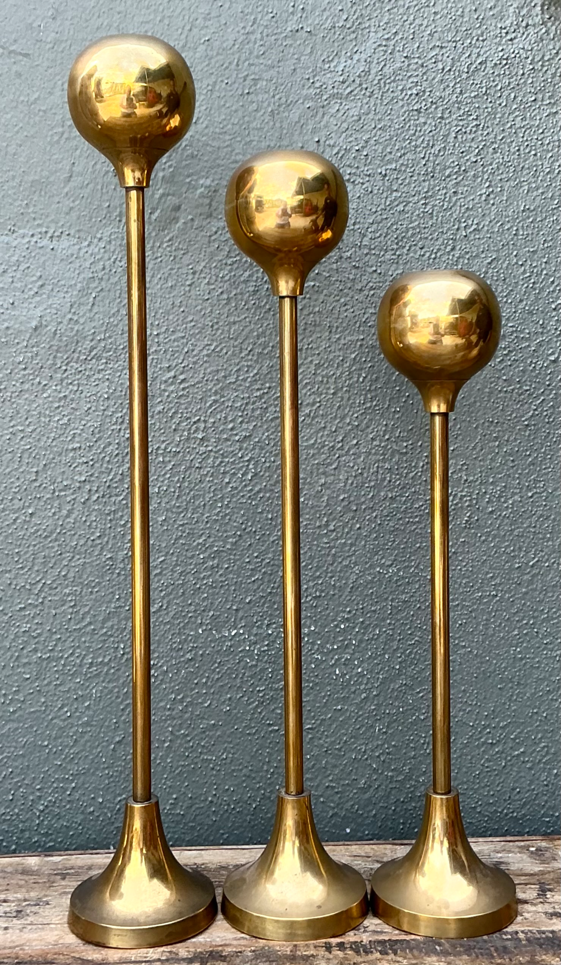 Vintage Brass Candle Holders - Set of Three - Side view