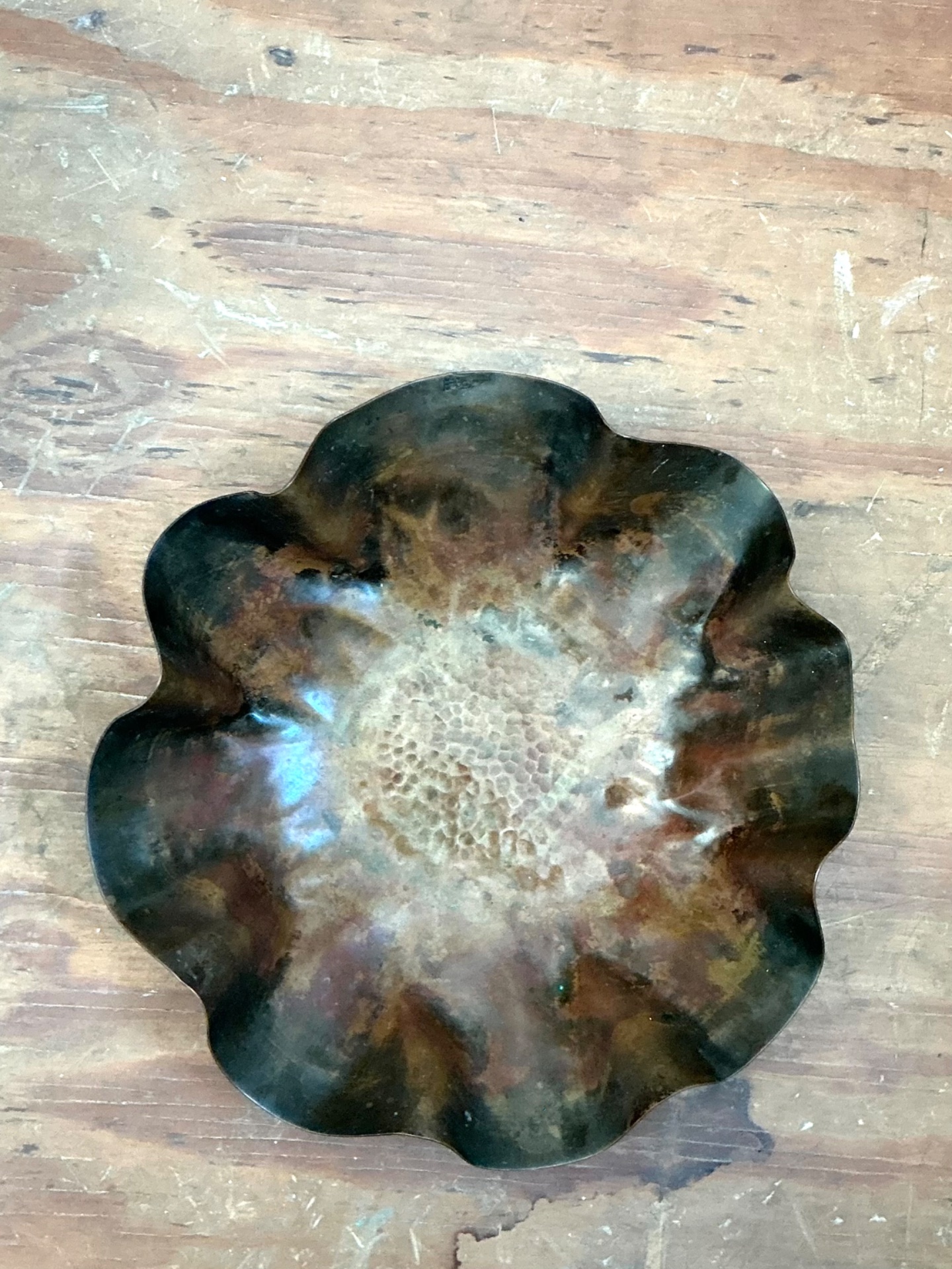 Vintage Scalloped Copper Decorative Bowl - Detail view