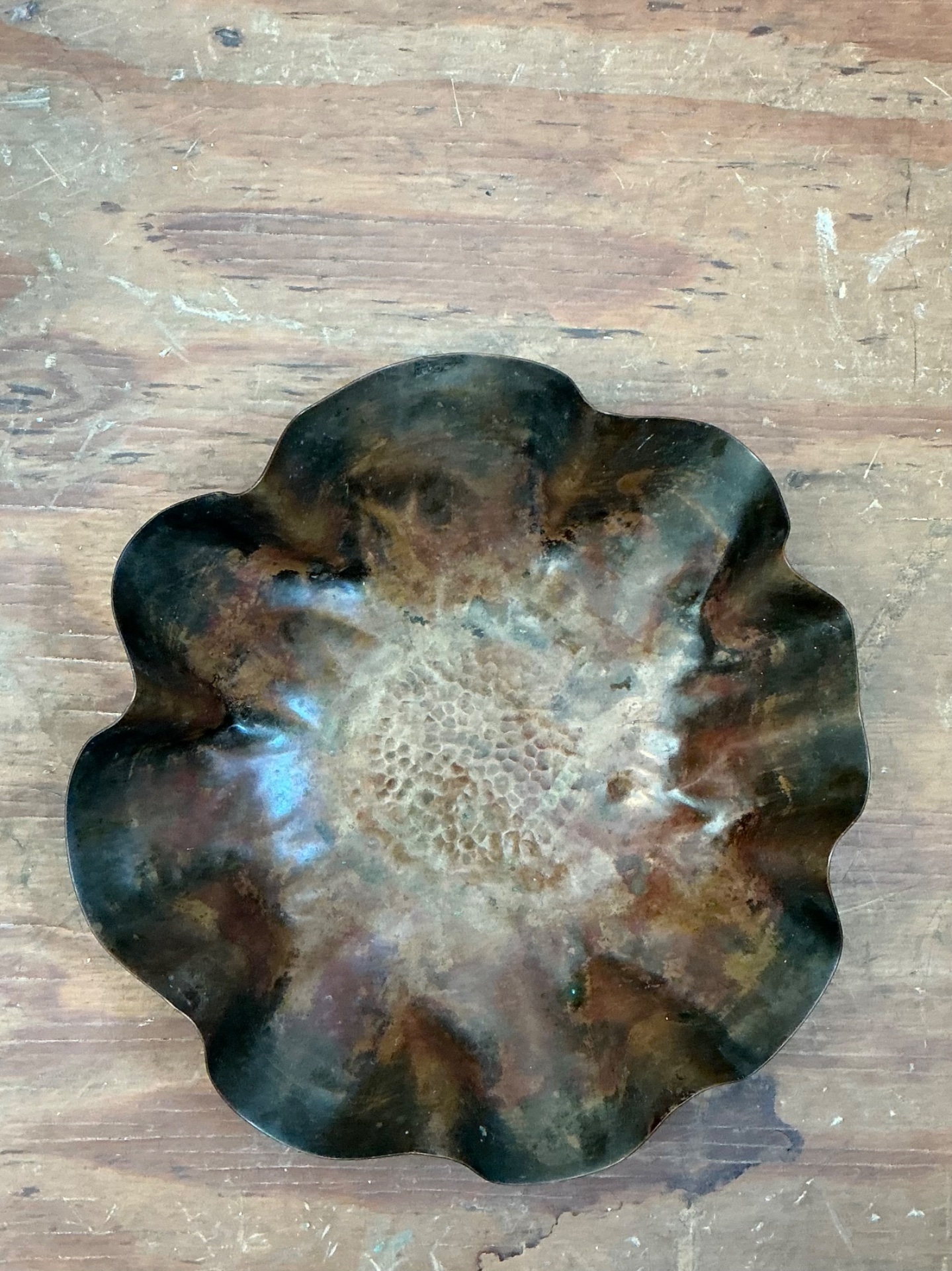 Vintage Scalloped Copper Decorative Bowl - Back view