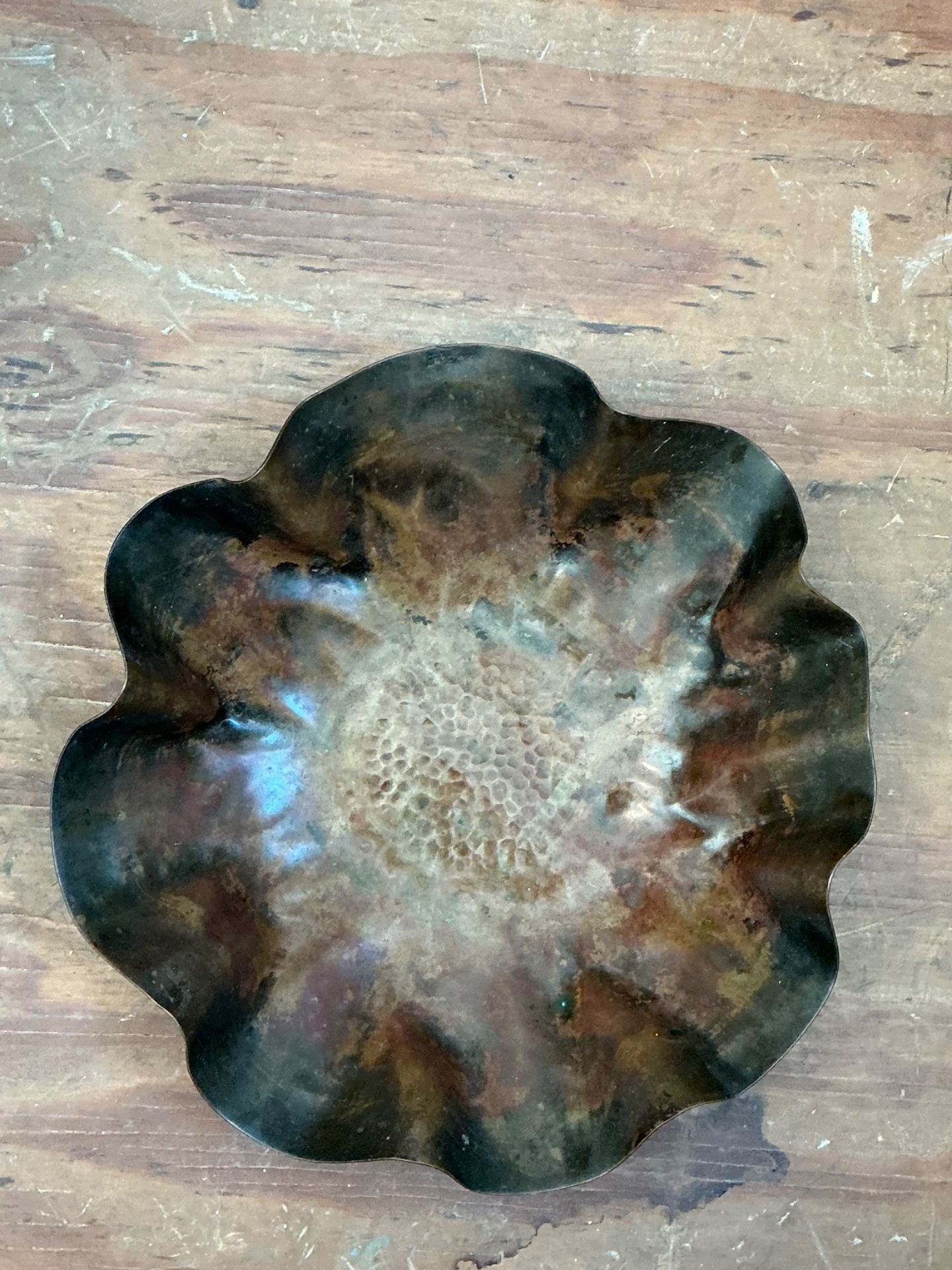 Vintage Scalloped Copper Decorative Bowl - Top view