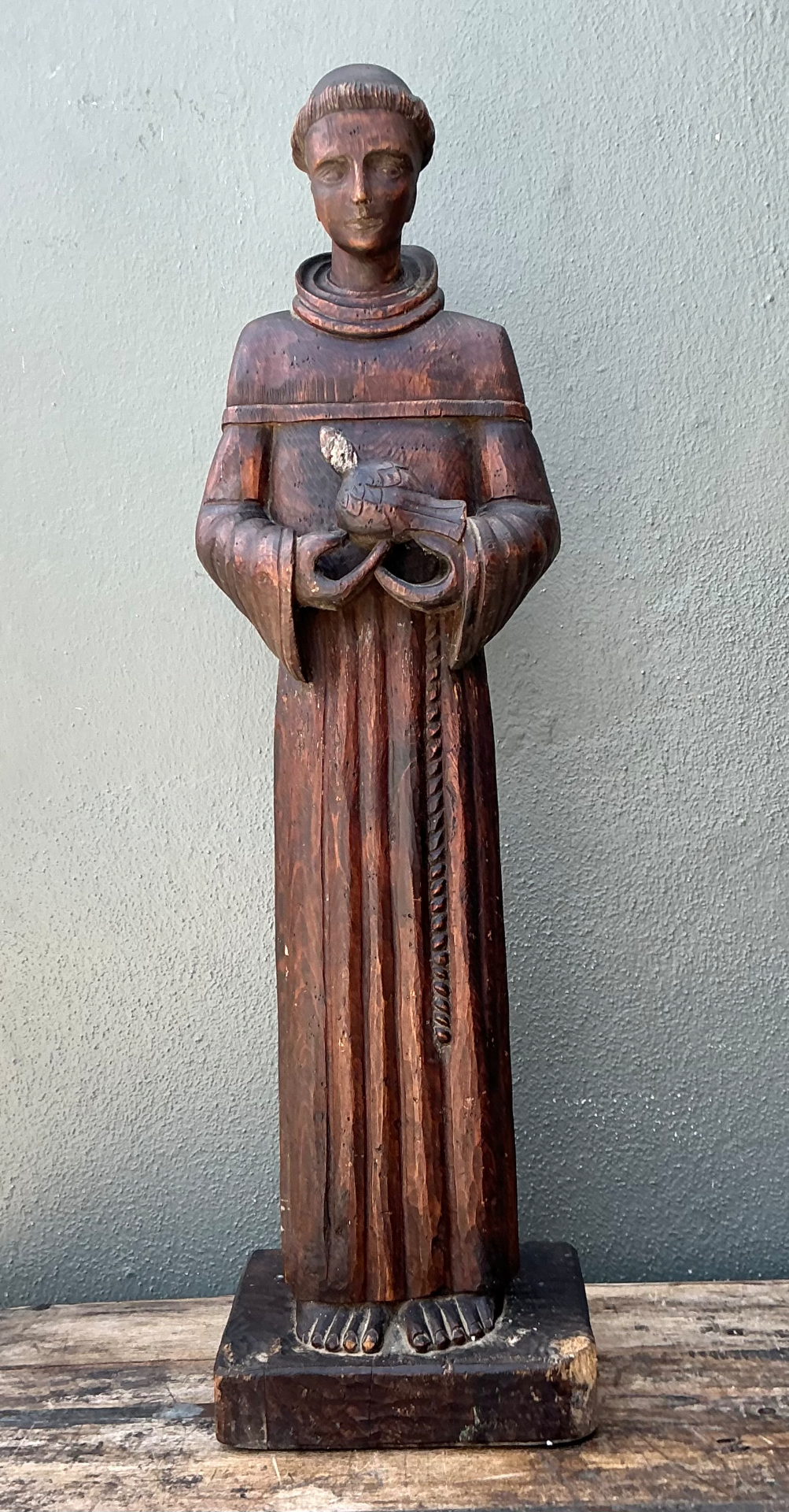 Vintage Handcrafted Wood St Francis Of Assisi Statue - Detail view