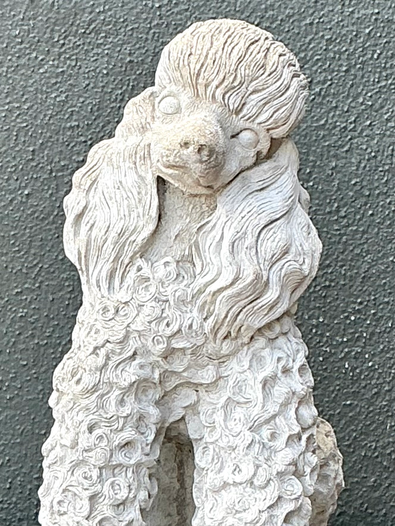 Vintage Cement Poodle Dog Statue - Detail view