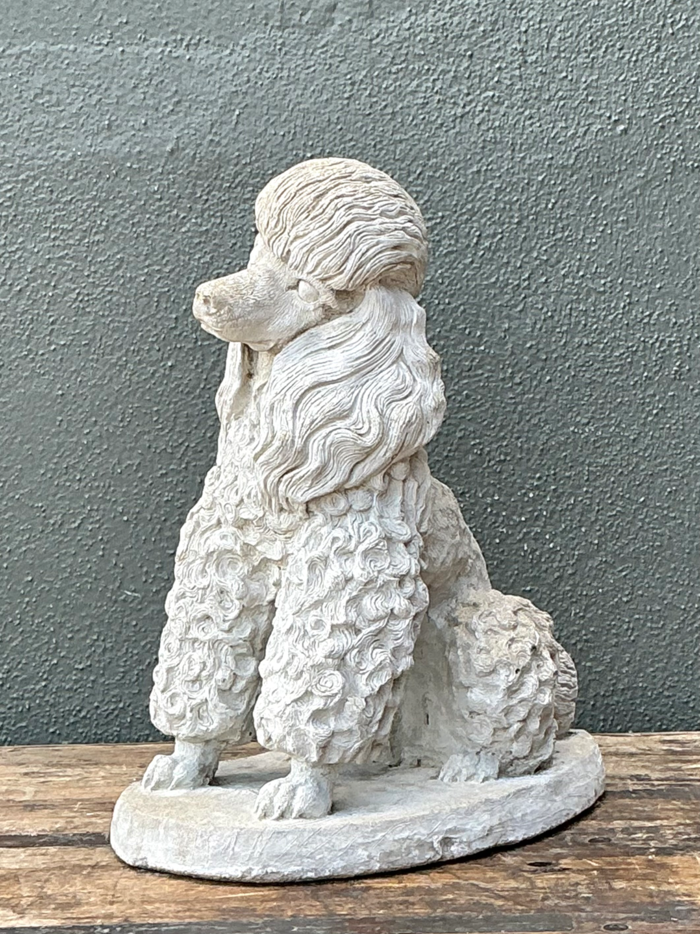 Vintage Cement Poodle Dog Statue - Back view