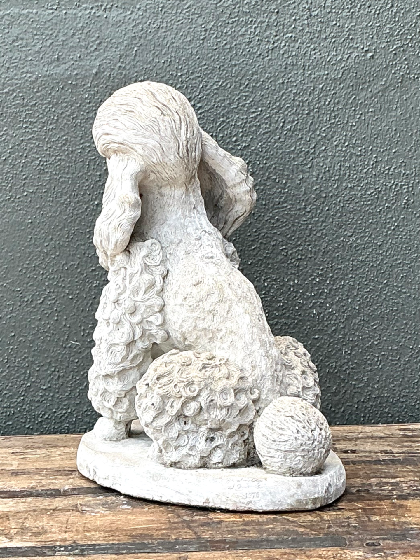 Vintage Cement Poodle Dog Statue - Top view
