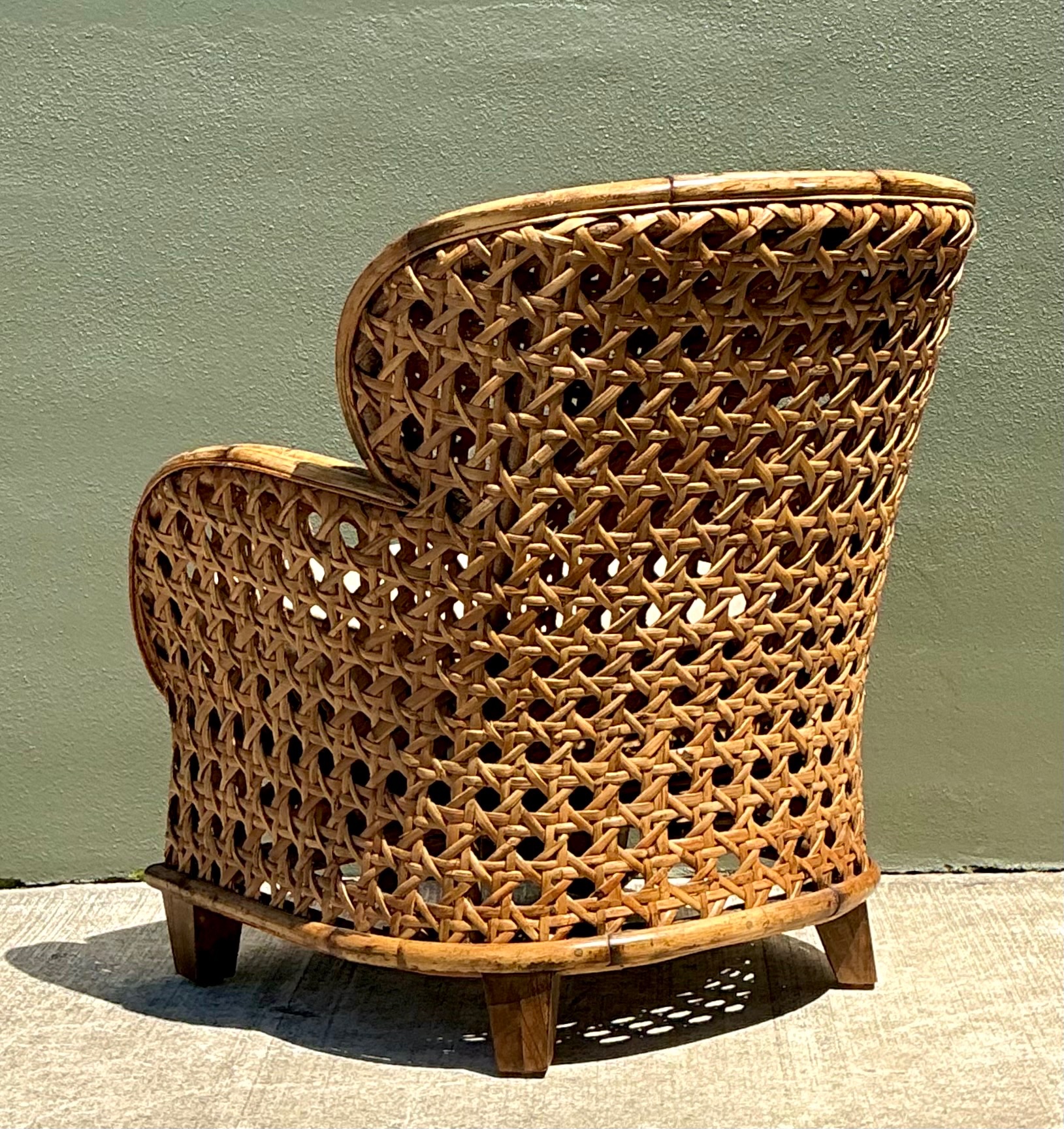 Vintage French Cane Lounge Chair - Side view