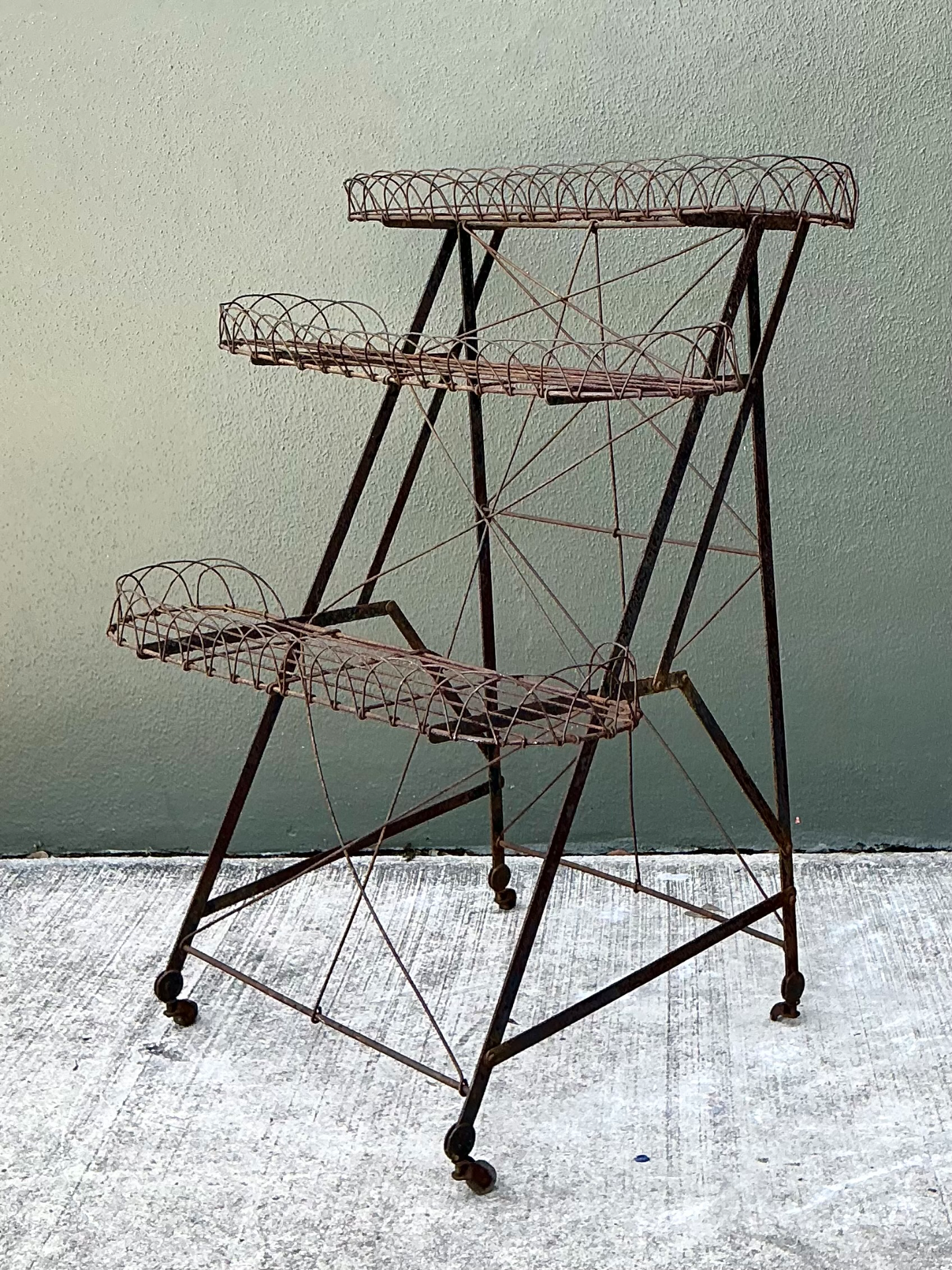 Vintage Three-Tier Wire Plant Stand - Side view