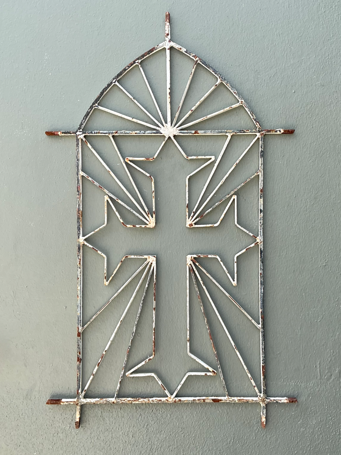 Vintage Architectural Element Metal Cross Window Grate - Side view