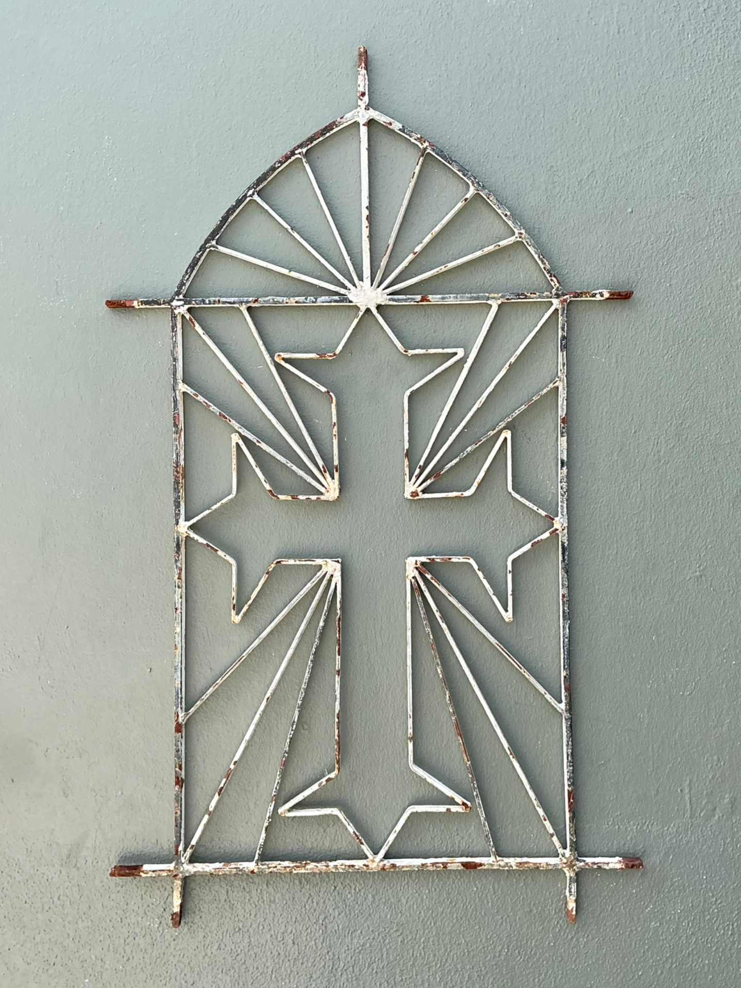 Vintage Architectural Element Metal Cross Window Grate - Top view