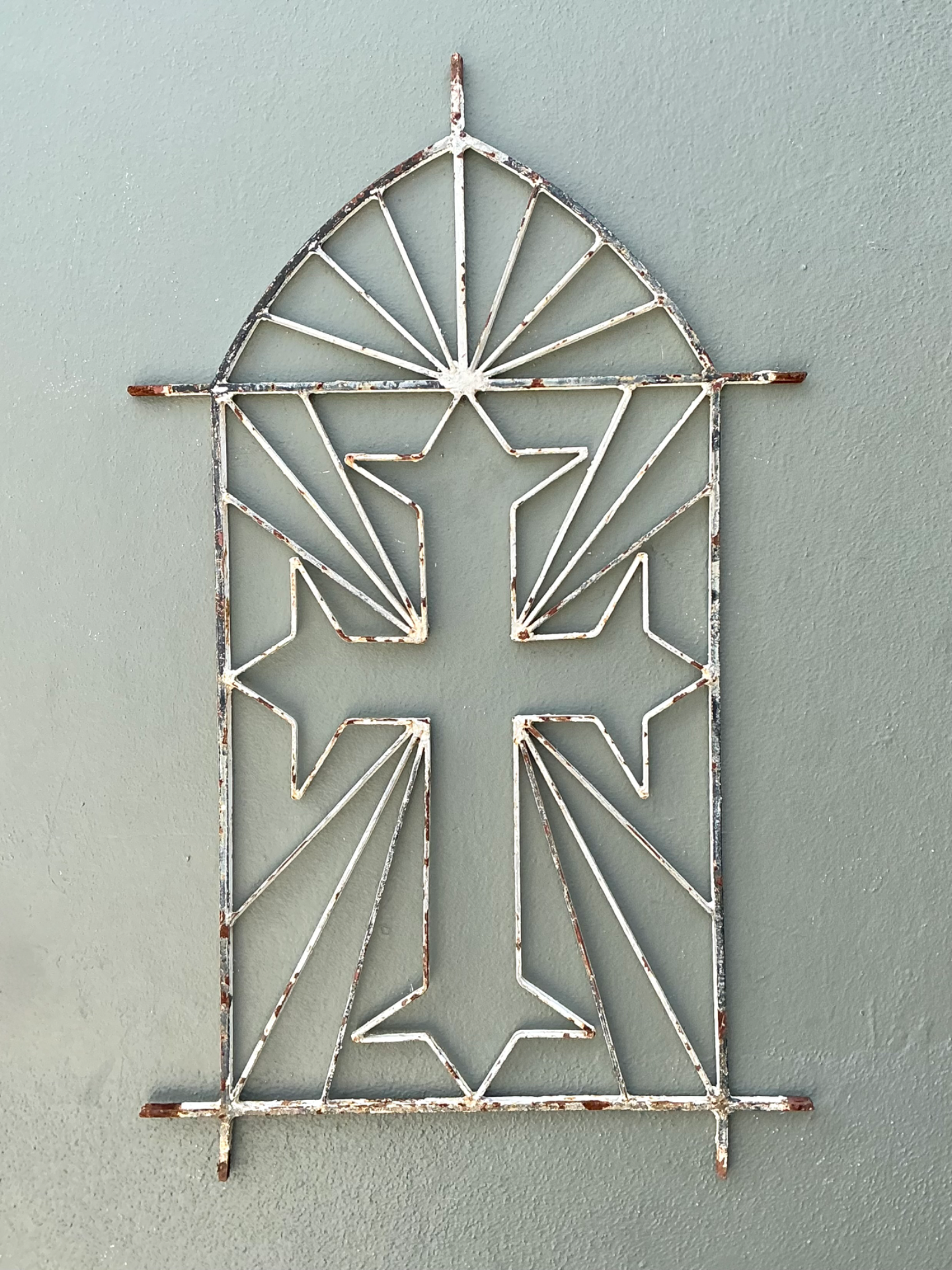 Vintage Architectural Element Metal Cross Window Grate - Detail view