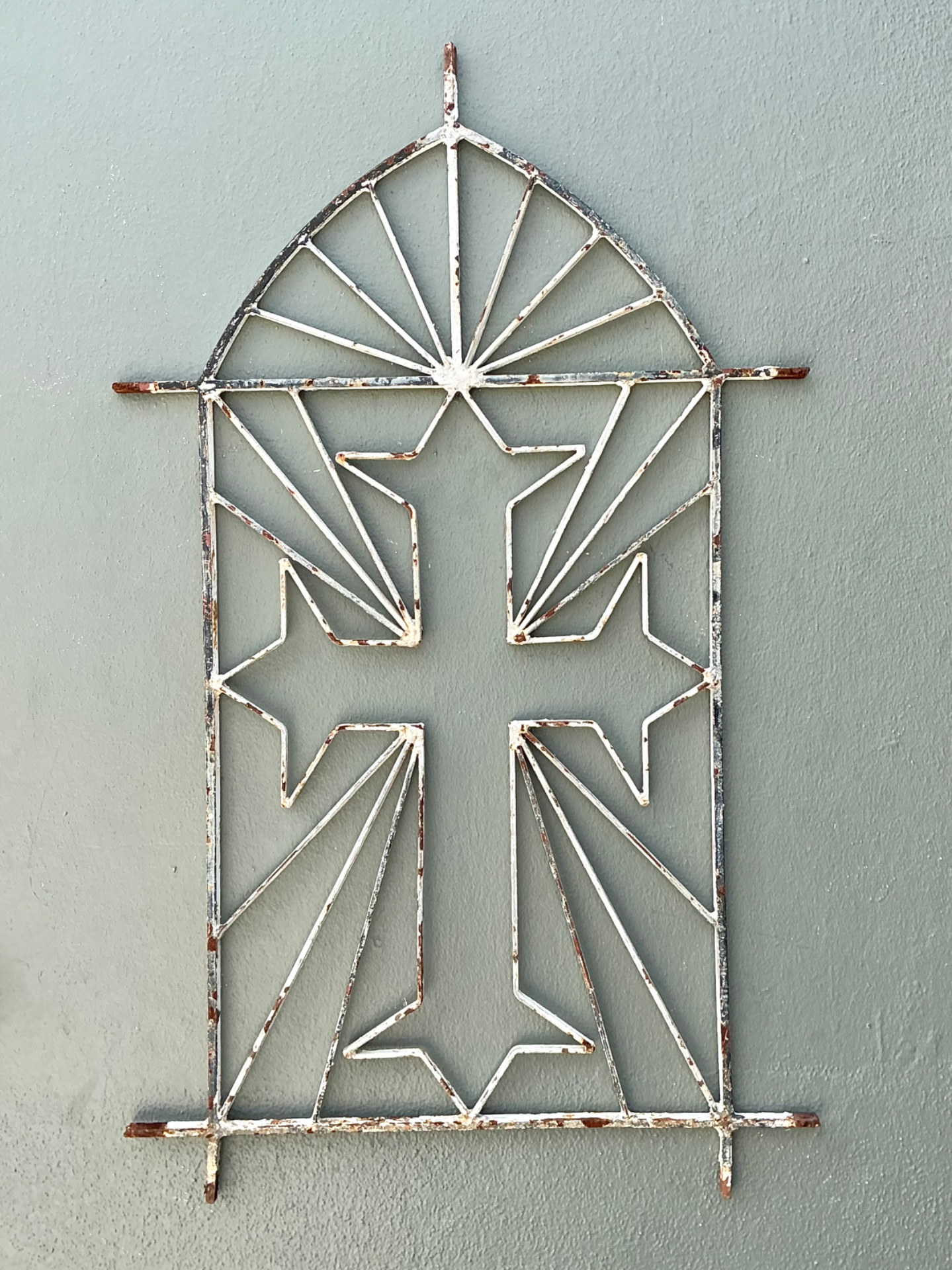 Vintage Architectural Element Metal Cross Window Grate - Back view