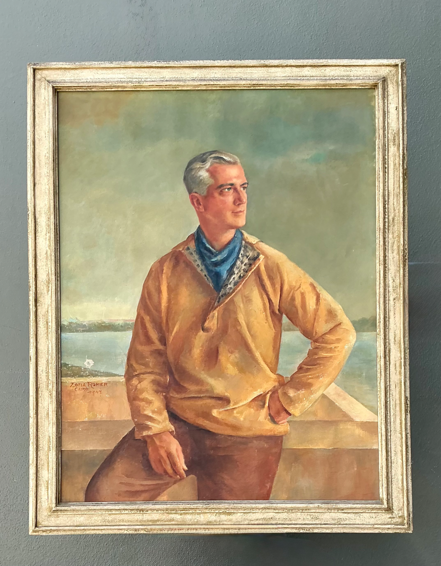 Monumental 1947 Zofia Tomek Framed Portrait Painting - Detail view