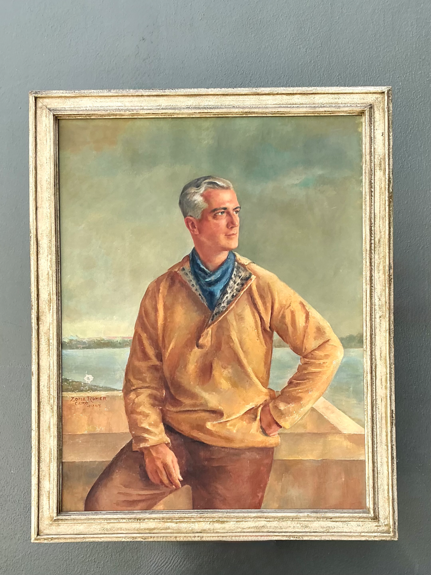 Monumental 1947 Zofia Tomek Framed Portrait Painting - Back view